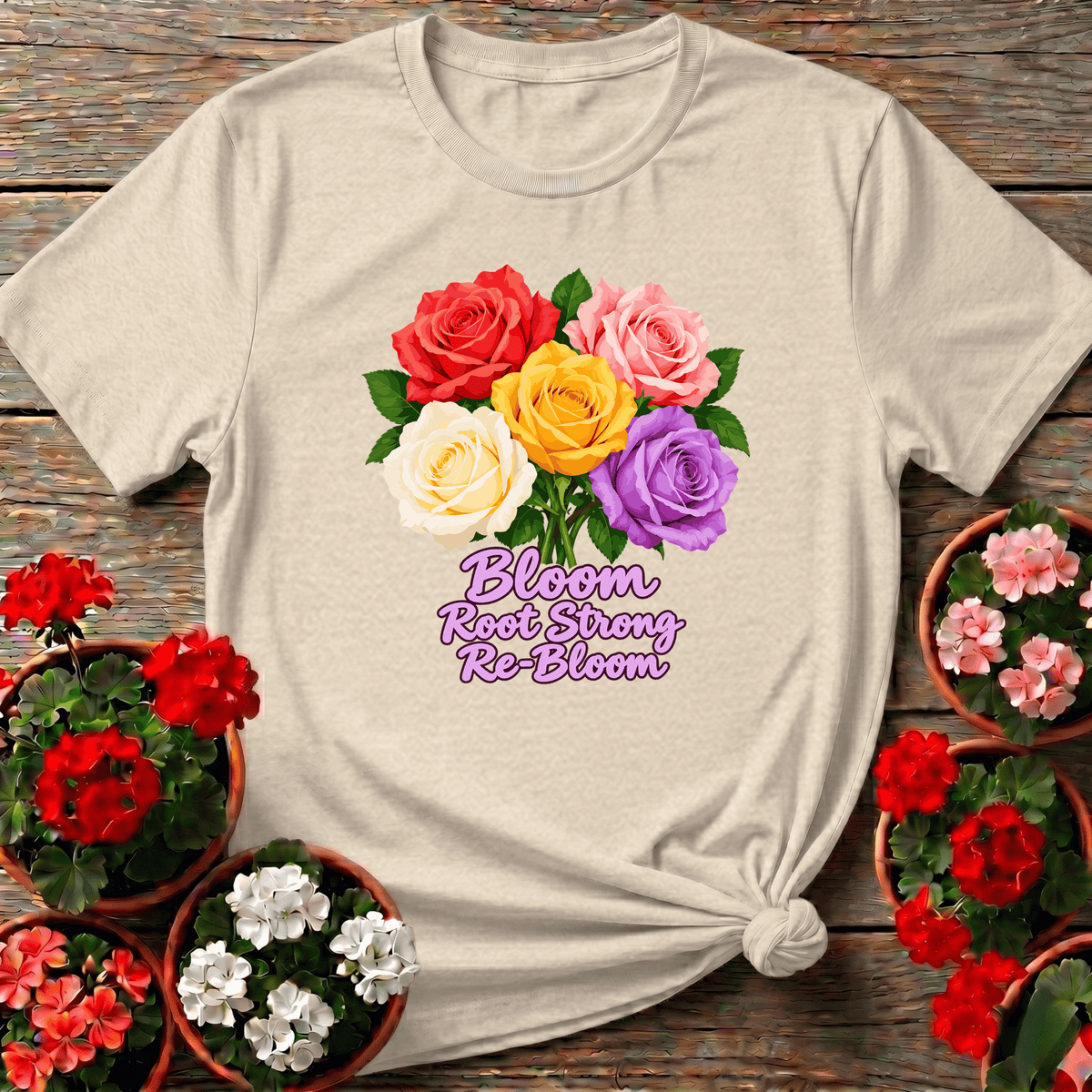 Bloom Root Strong Re-Bloom Colorful Rose Bouquet Tee - GardeningTshirts