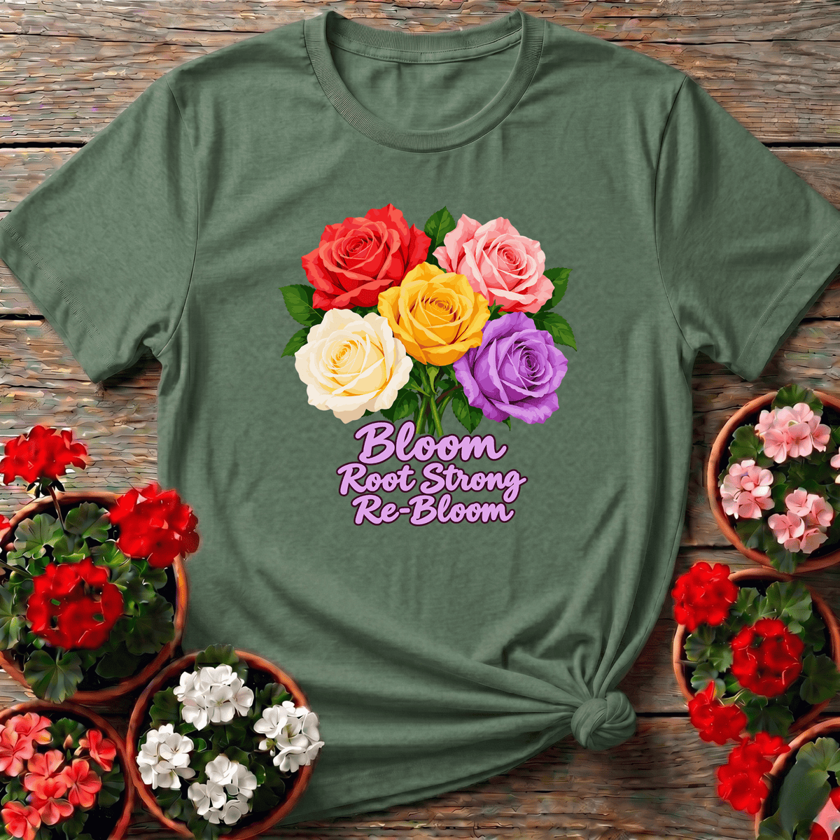 Bloom Root Strong Re-Bloom Colorful Rose Bouquet Tee - GardeningTshirts