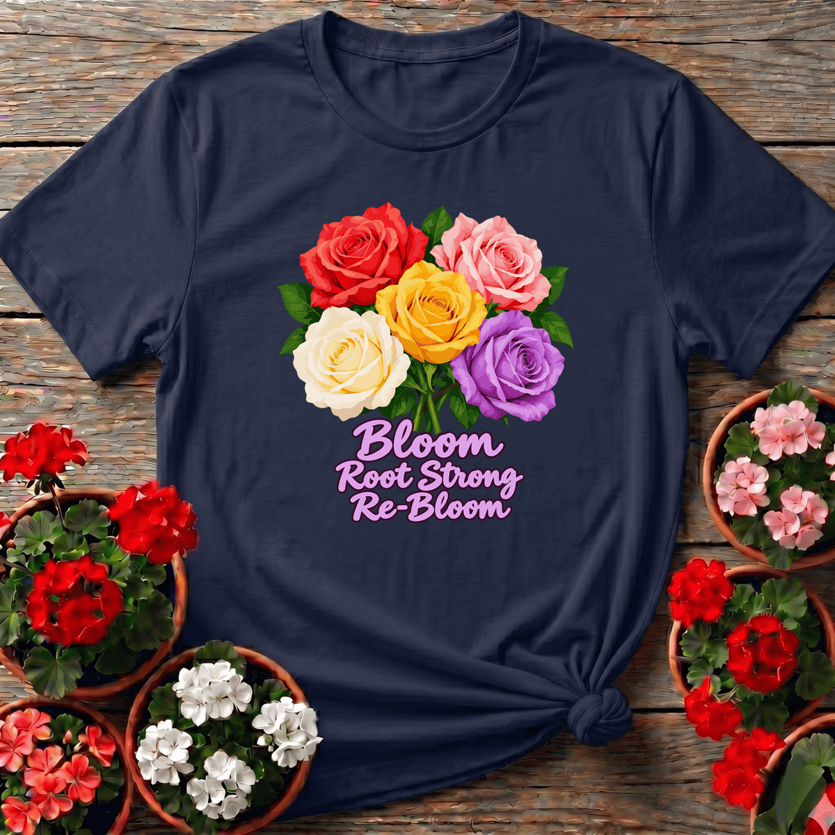 Bloom Root Strong Re-Bloom Colorful Rose Bouquet Tee - GardeningTshirts