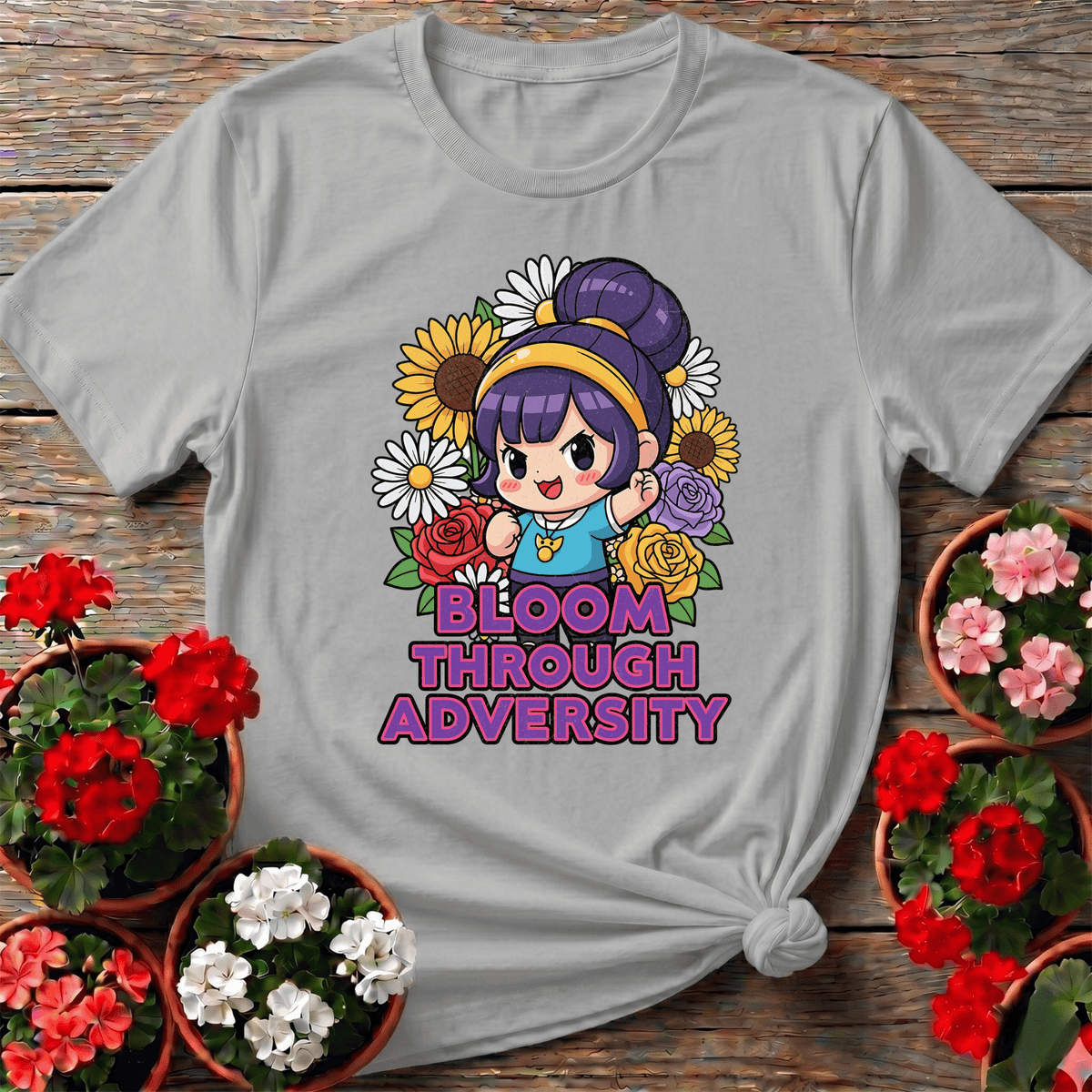 Bloom Through Adversity Chibi Tee - GardeningTshirts