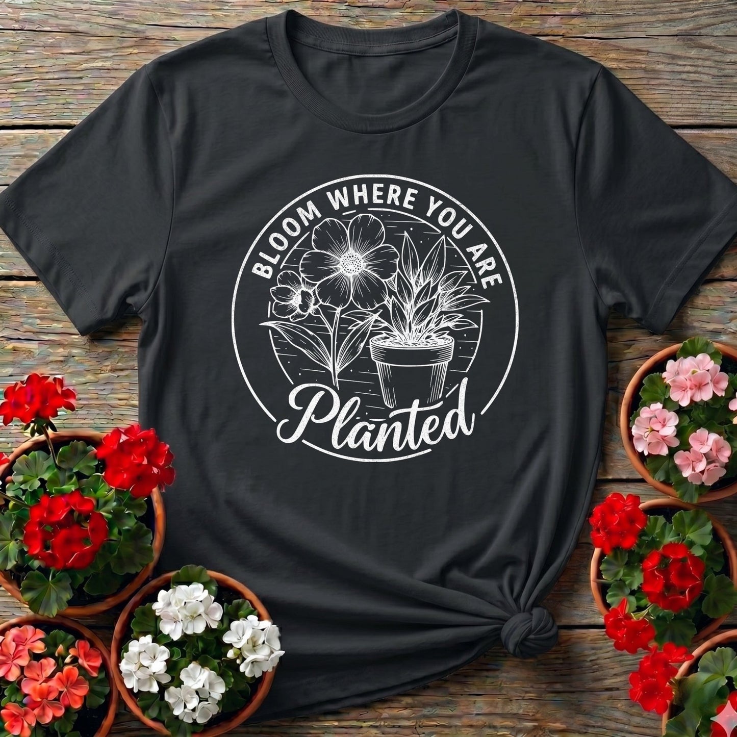 Bloom Where You Are Planted Badge Tee - GardeningTshirts