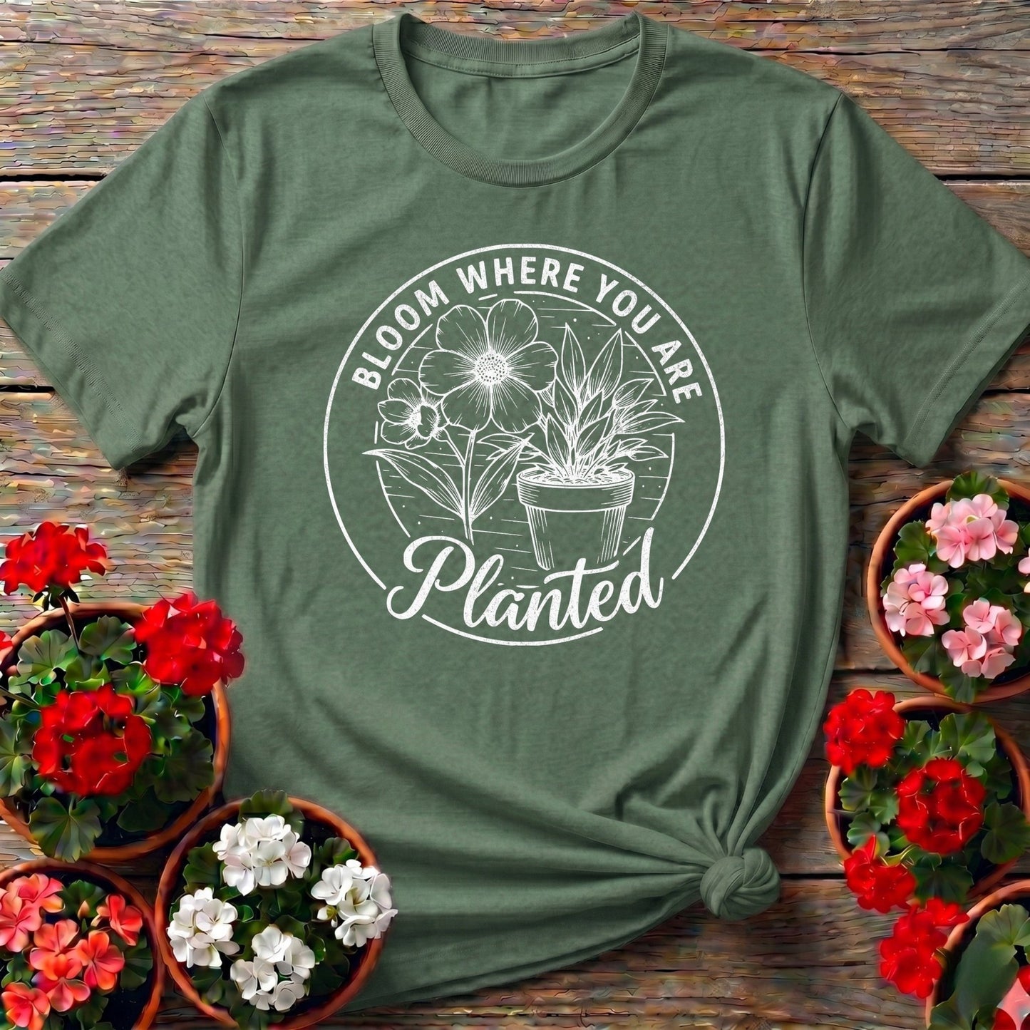 Bloom Where You Are Planted Badge Tee - GardeningTshirts