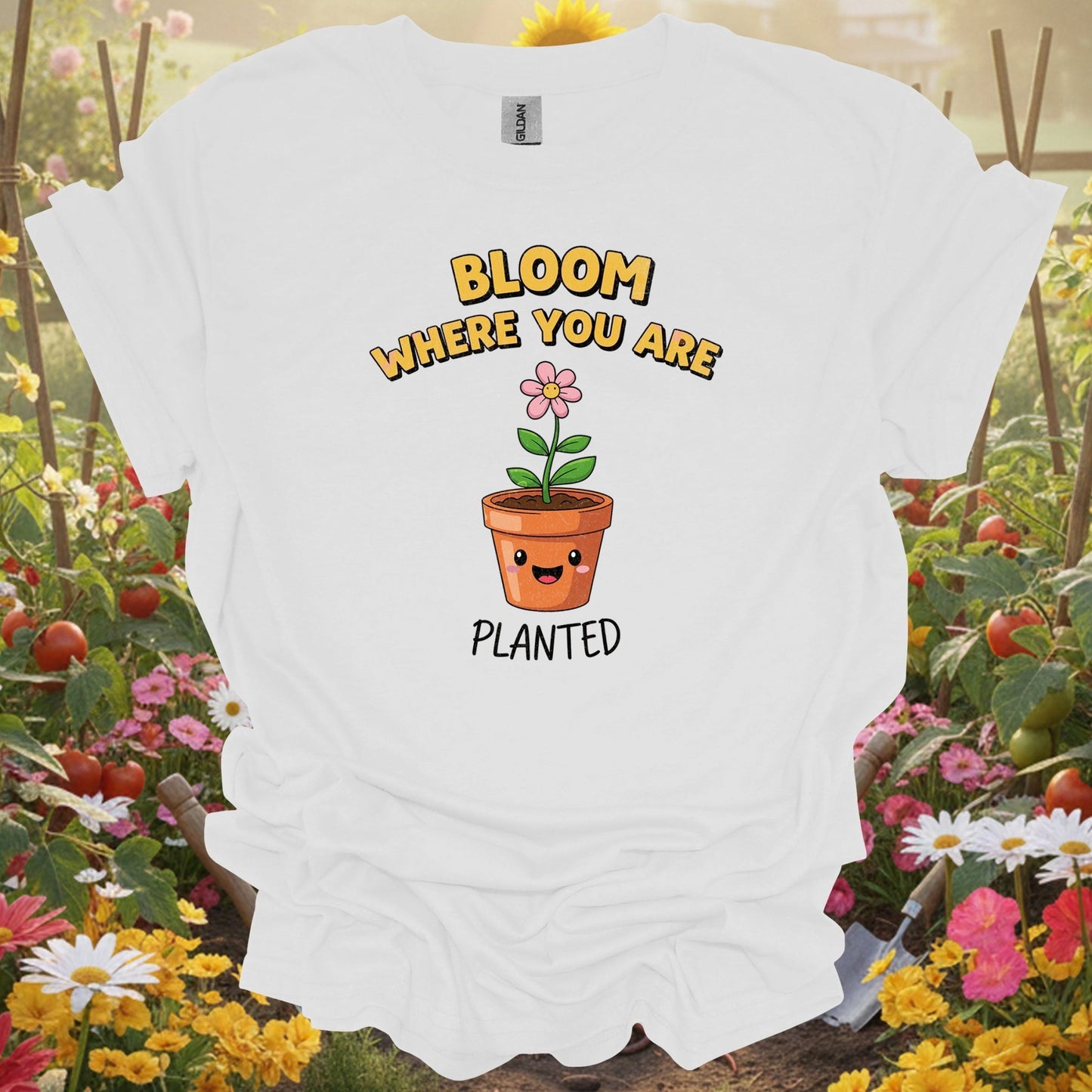 Bloom Where You Are Planted Cute Chibi Flower Tee - GardeningTshirts