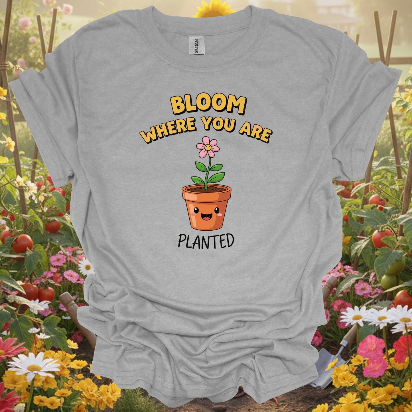 Bloom Where You Are Planted Cute Chibi Flower Tee - GardeningTshirts