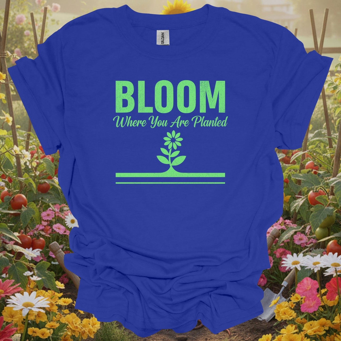 Royal top showing bloom where you are planted inspirational flower for green thumb folks