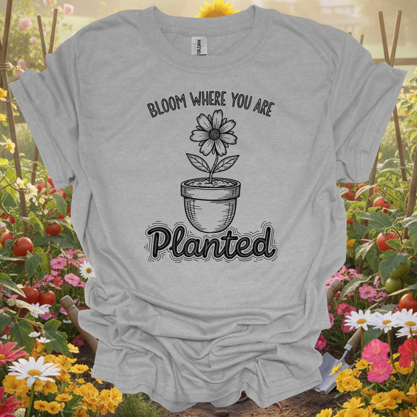 "Bloom Where You Are Planted" Inspirational T-Shirt - GardeningTshirts