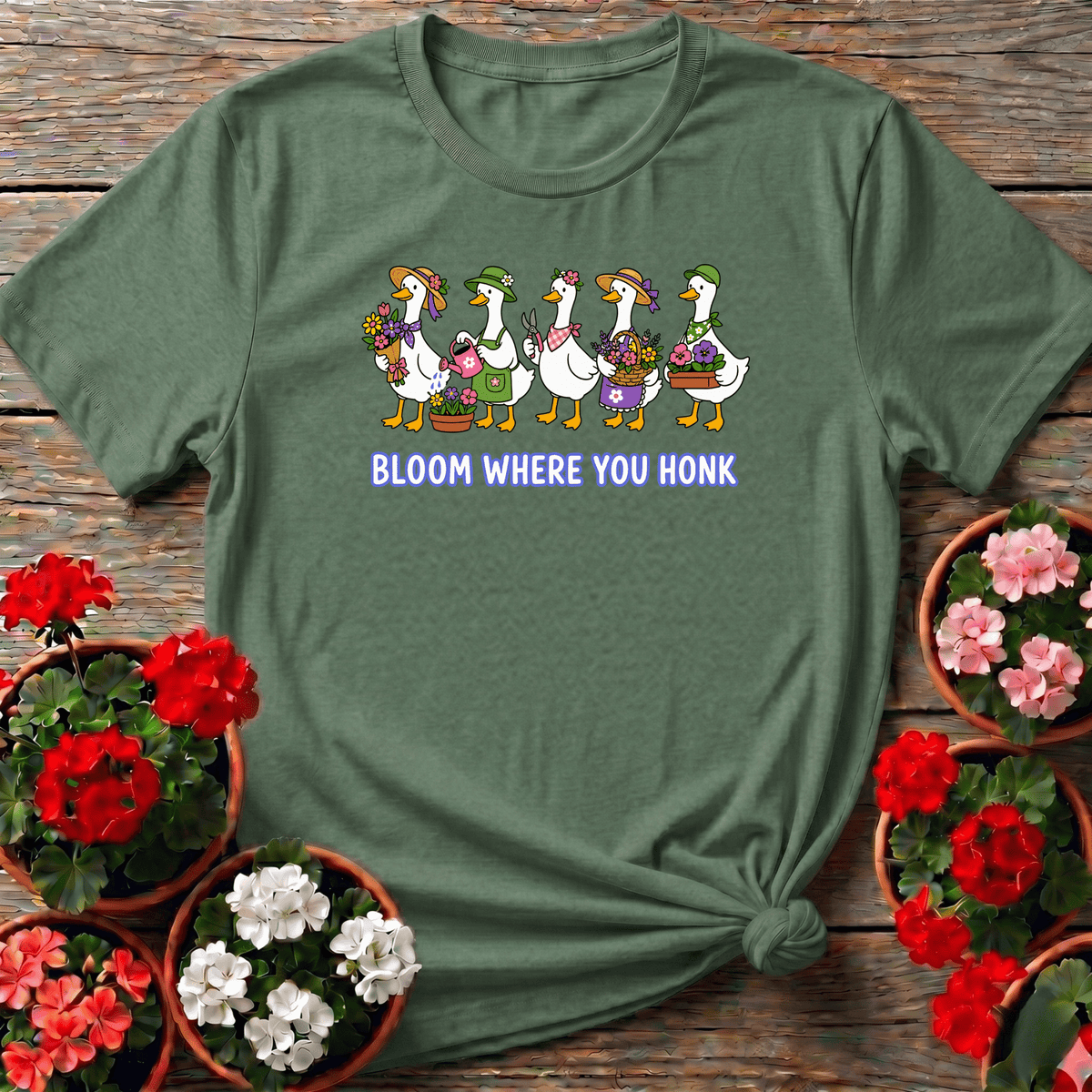 Bloom Where You Honk Funny Gardening Goose T-Shirt - GardeningTshirts