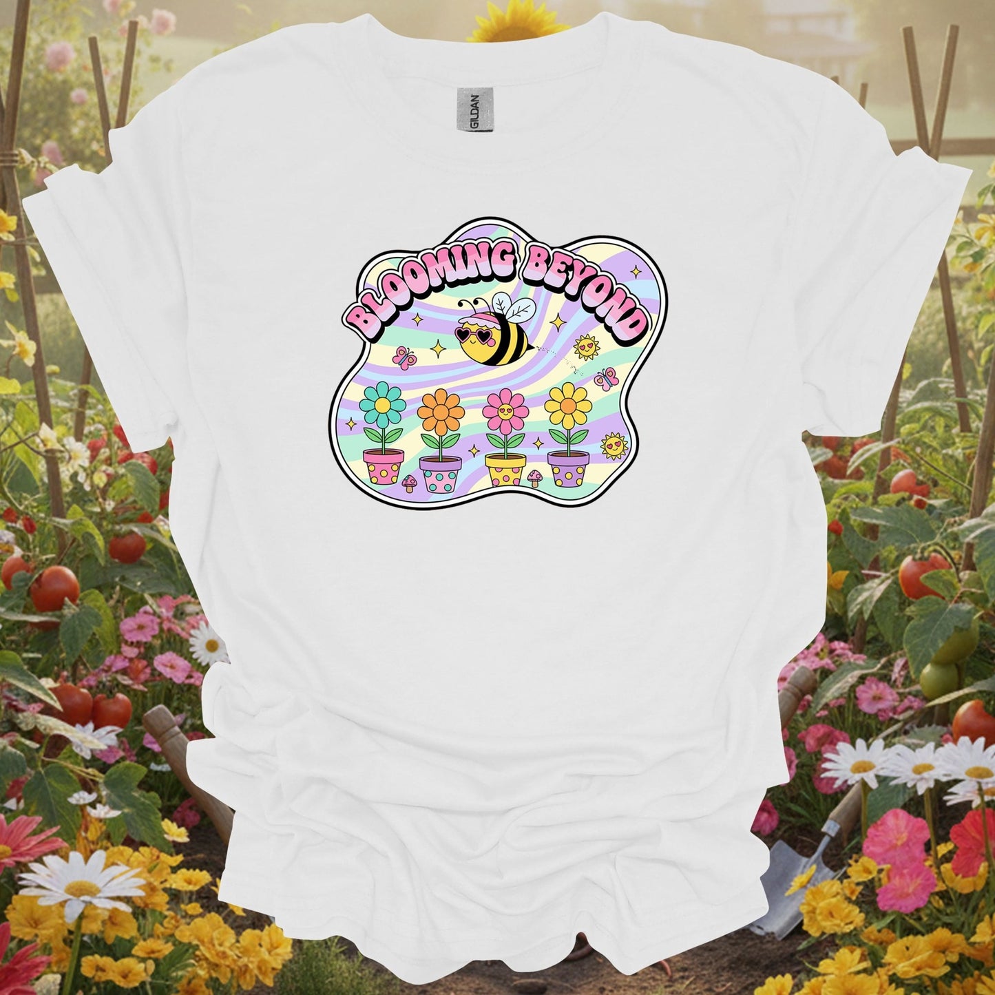 White shirt showing blooming beyond cute bee retro y2k gardener for outdoor enthusiasts