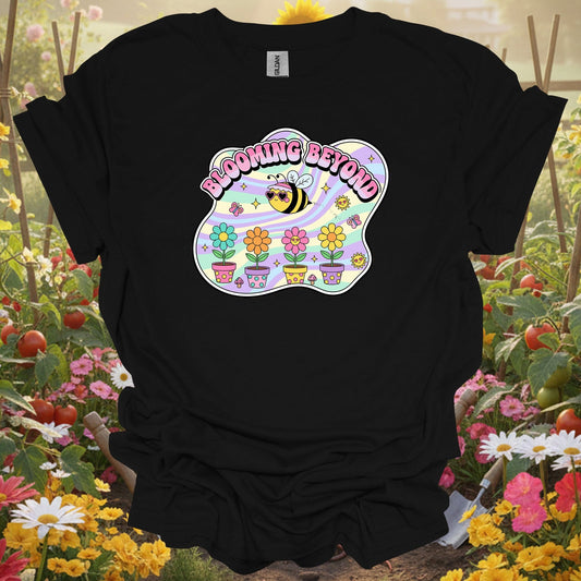 Black tshirt showing blooming beyond cute bee retro y2k gardener for gardening enthusiasts