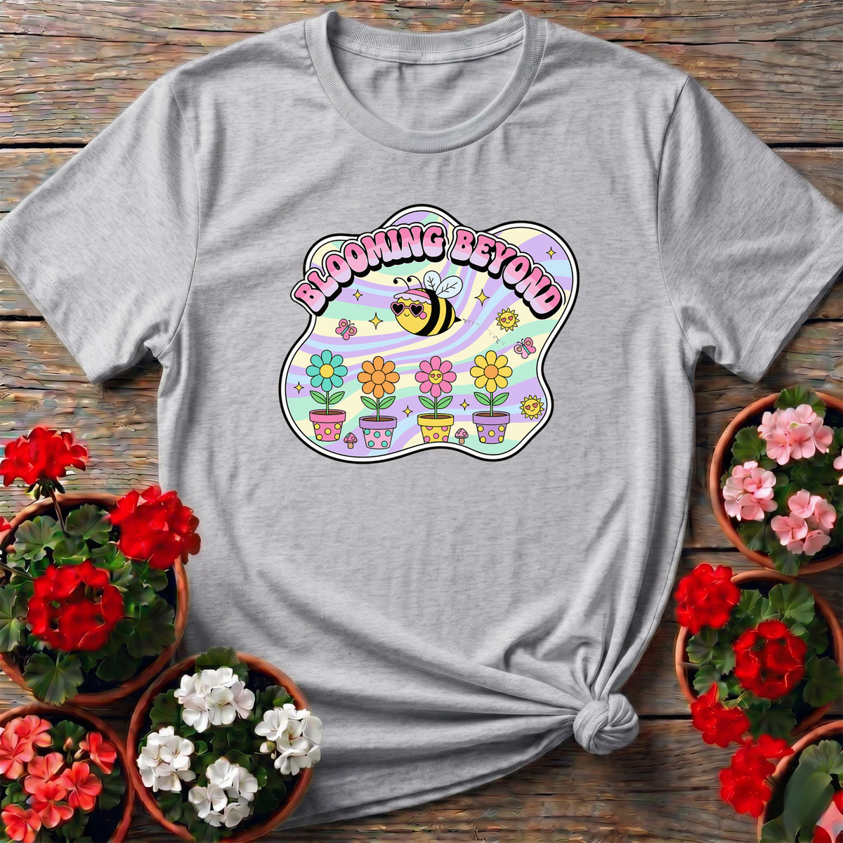 Blooming Beyond Cute Bee Retro Y2K Gardener Tee - GardeningTshirts
