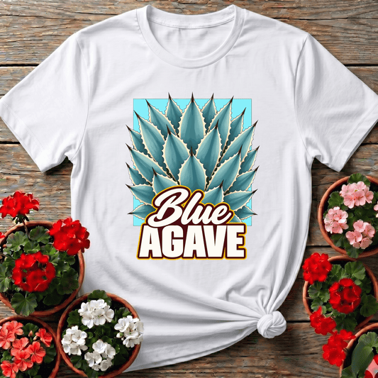 White vintage botanical agave illustration shirt for succulent lovers