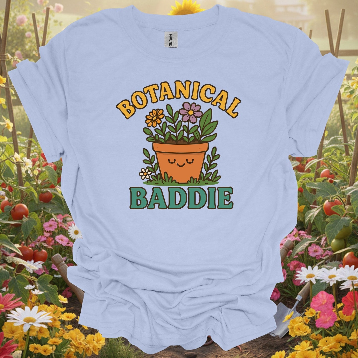 Navy blue botanical baddie bold gardener gardening shirt for sassy gardeners, bold personalities, modern plant lovers, tre...