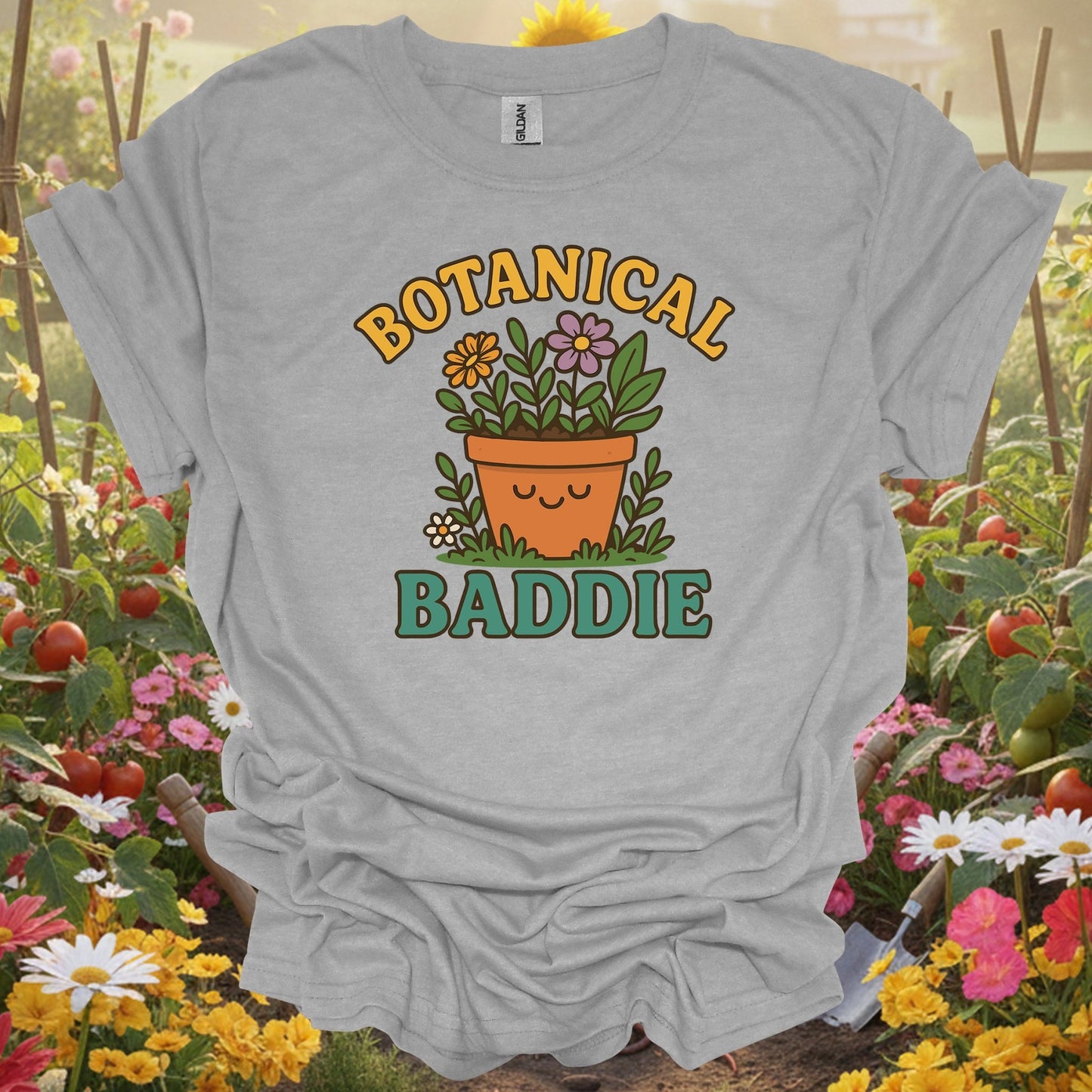 Charcoal gray botanical baddie bold gardener gardening shirt for sassy gardeners, bold personalities, modern plant lovers,...