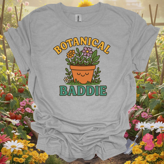 Charcoal gray botanical baddie bold gardener gardening shirt for sassy gardeners, bold personalities, modern plant lovers,...