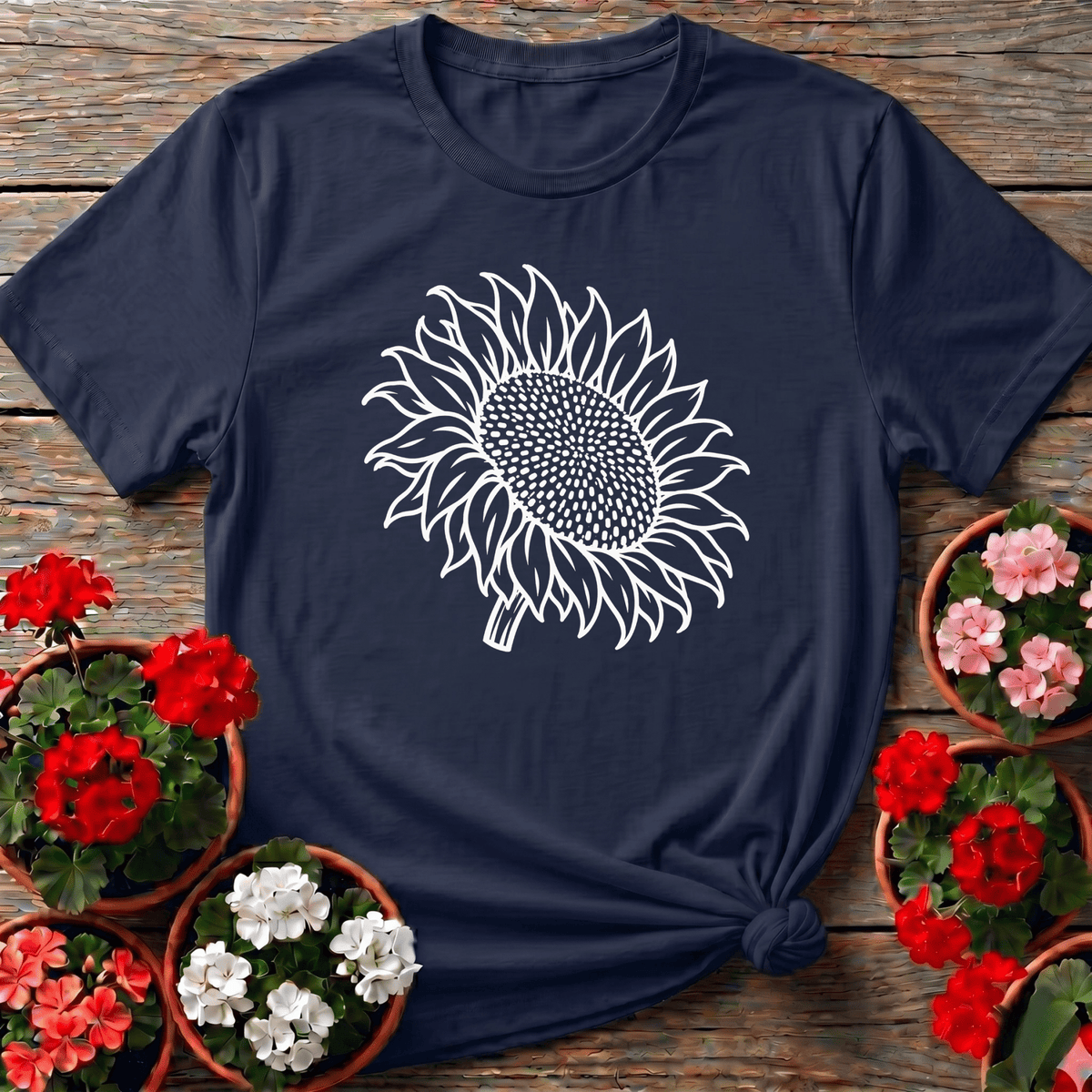 Botanical Sketch Sunflower Gardening Tee for Plant Lovers - GardeningTshirts