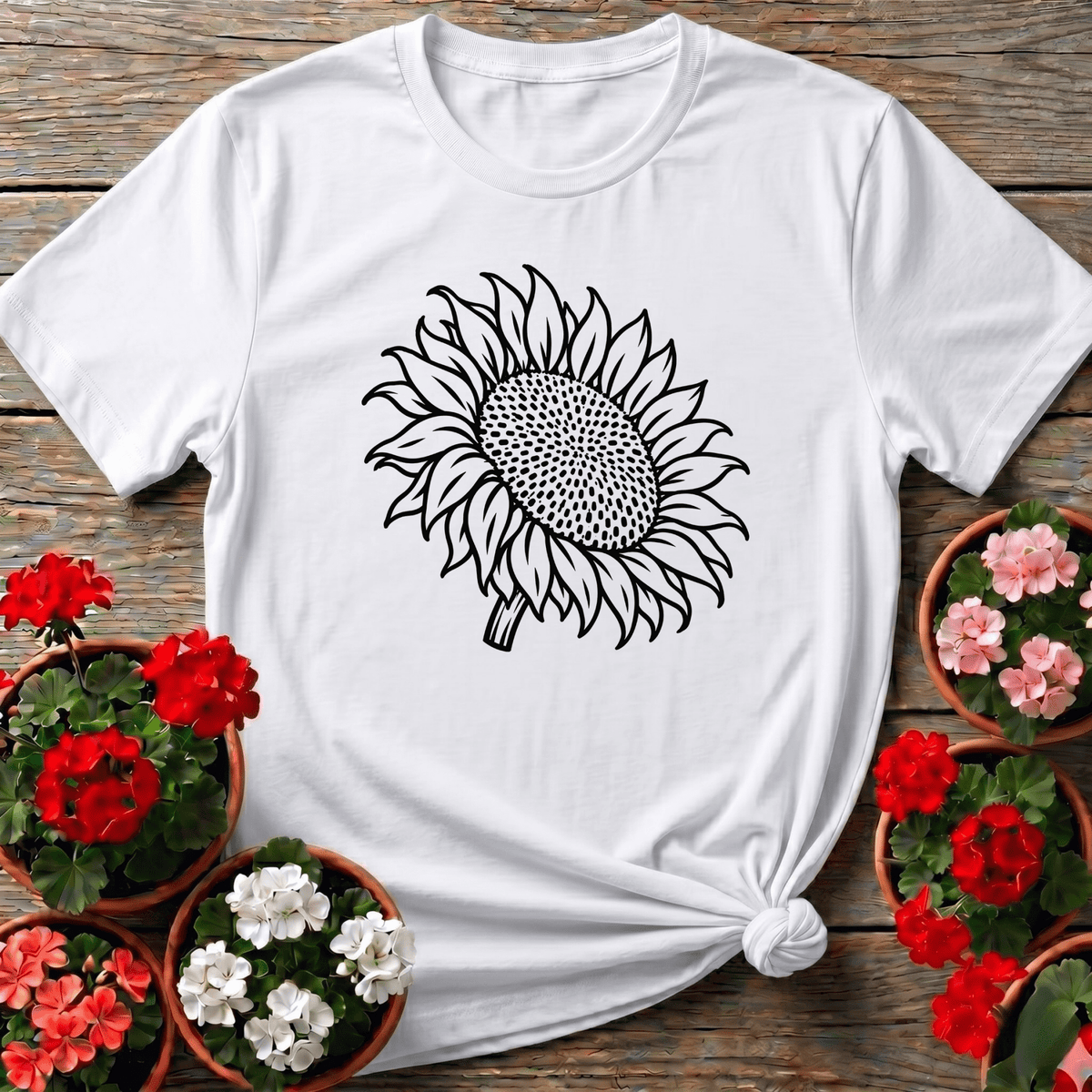 Botanical Sketch Sunflower Gardening Tee for Plant Lovers - GardeningTshirts