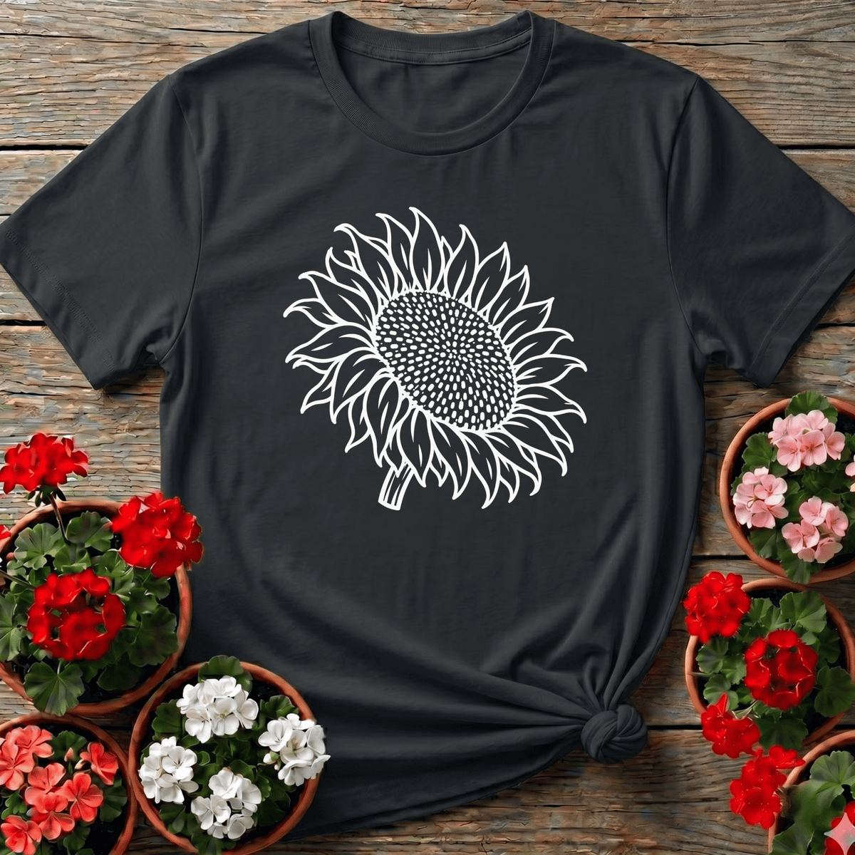 Botanical Sketch Sunflower Gardening Tee for Plant Lovers - GardeningTshirts