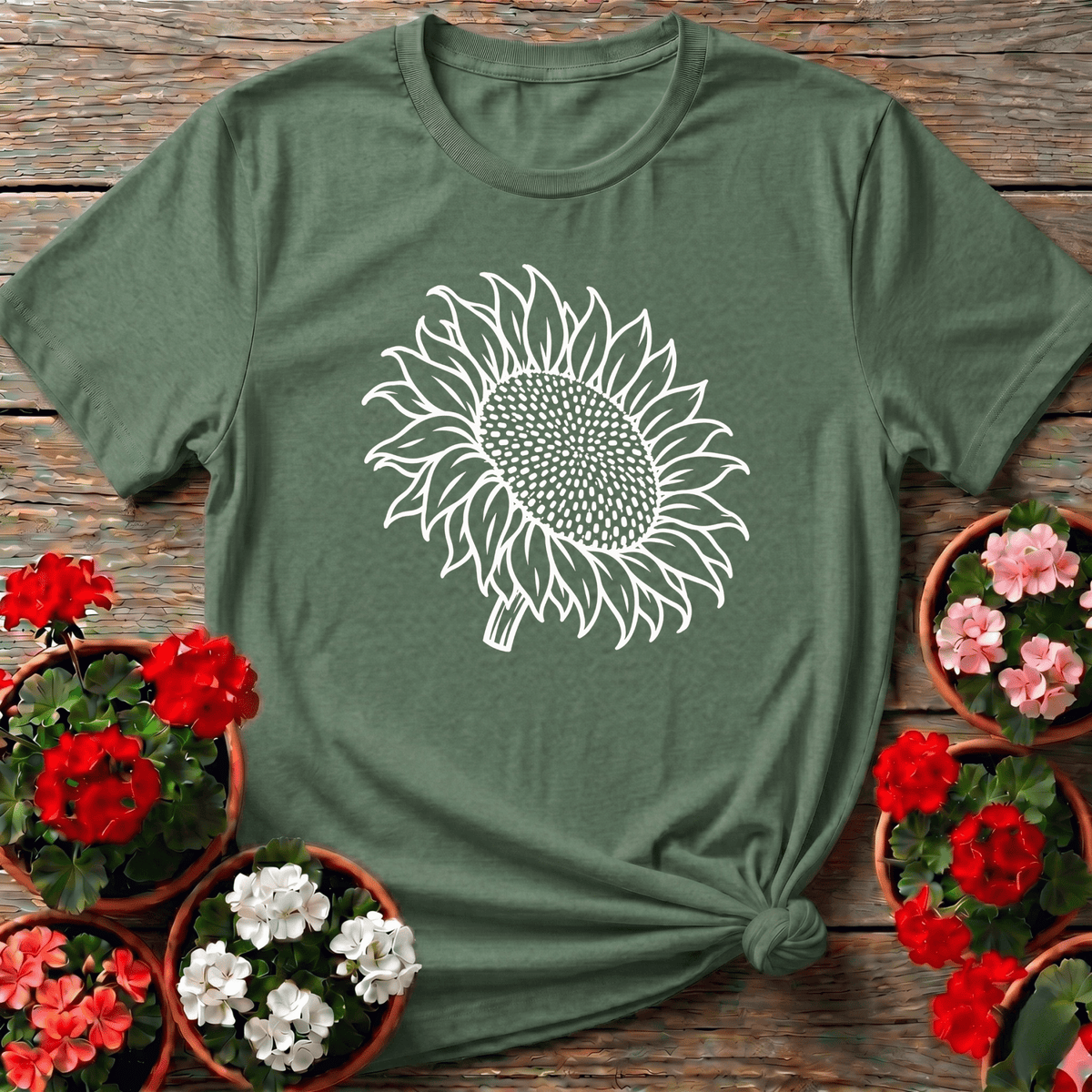 Botanical Sketch Sunflower Gardening Tee for Plant Lovers - GardeningTshirts