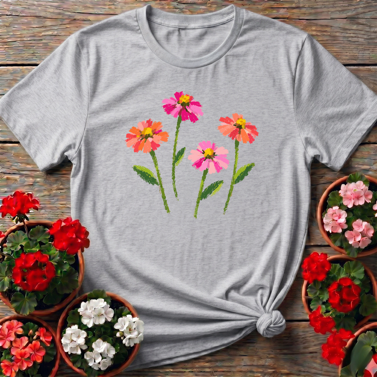 Bright Zinnias Floral Gardening Tee for Flower Lovers - GardeningTshirts