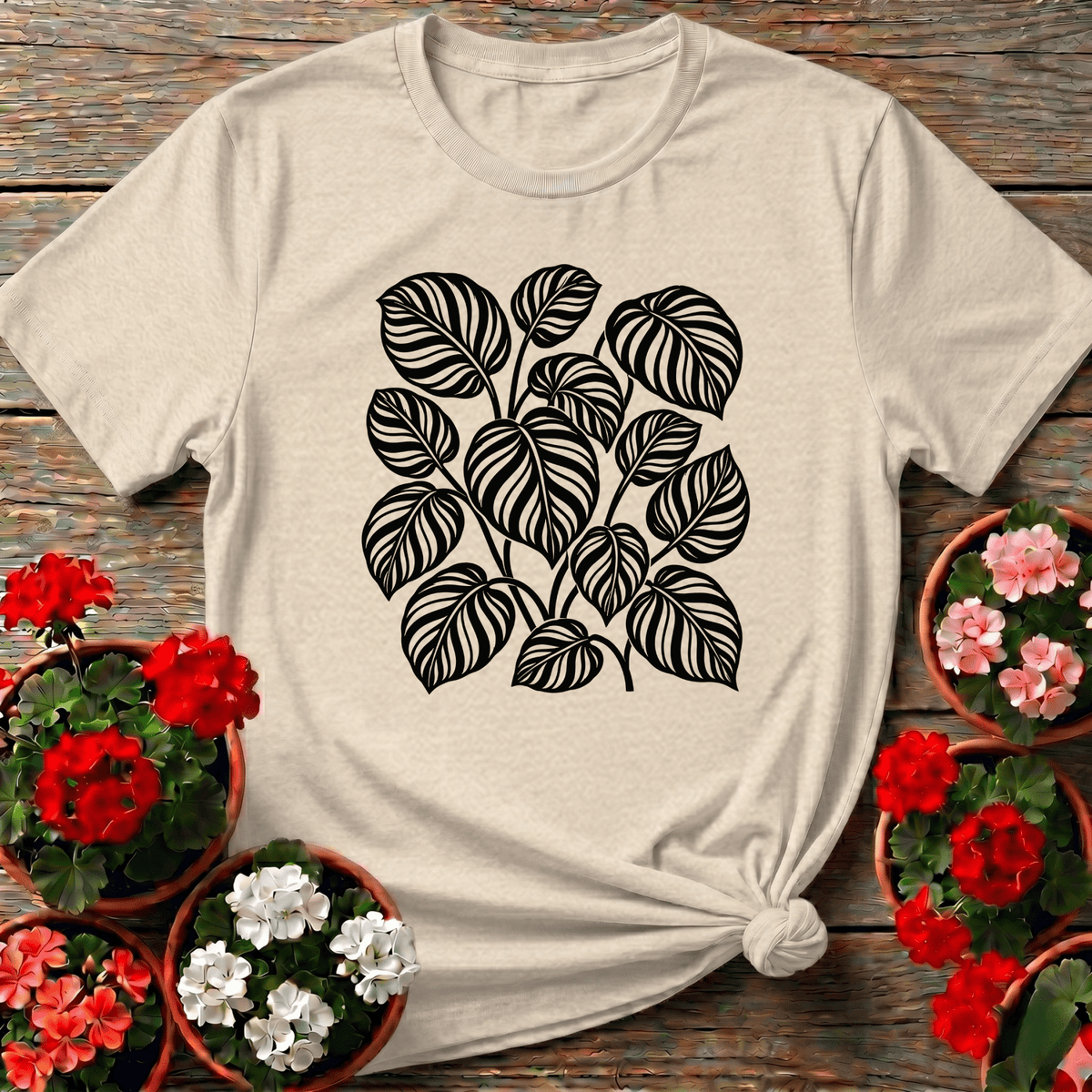 Natural vintage botanical calathea leaf cluster gardening tee for cottagecore plant lovers