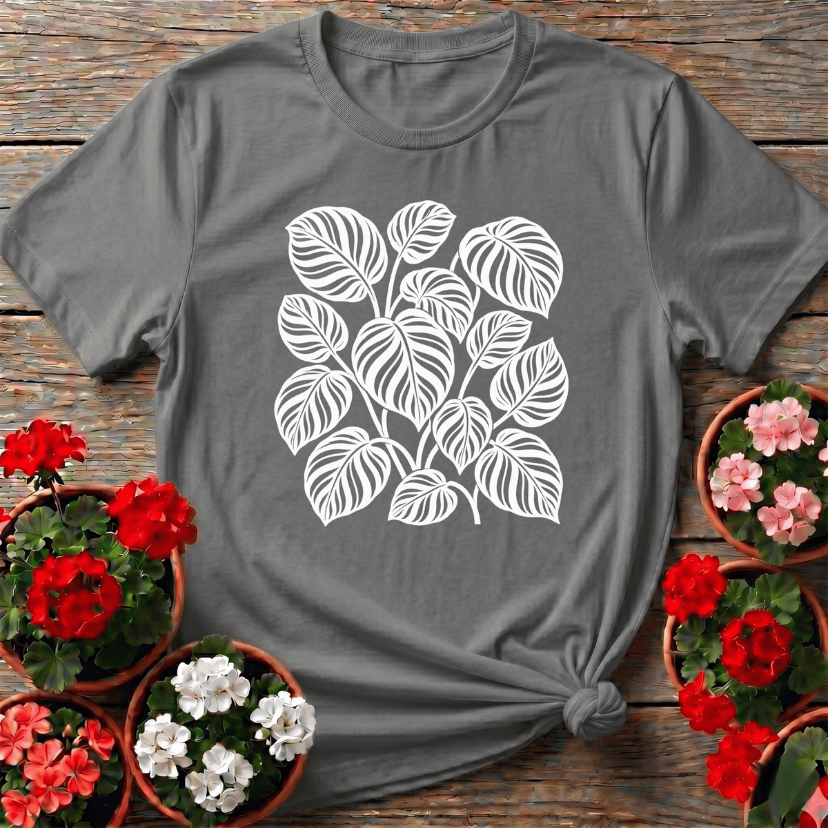 Sport Gray cottagecore botanical calathea orbifolia t-shirt for quiet houseplant lovers