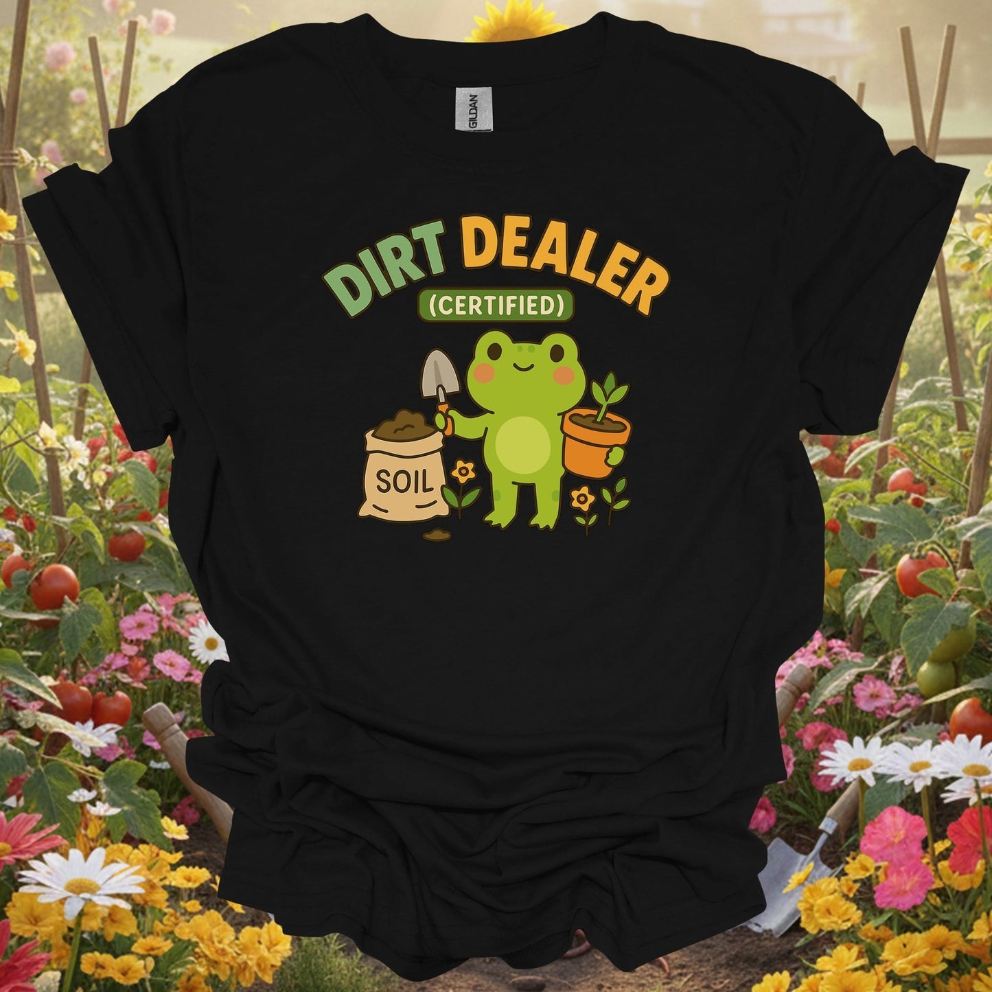 Certified Dirt Dealer Funny Frog Gardener T-Shirt - GardeningTshirts