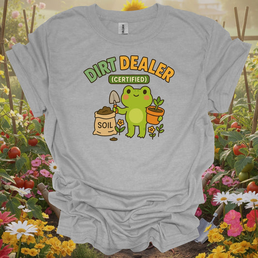 Certified Dirt Dealer Funny Frog Gardener T-Shirt - GardeningTshirts