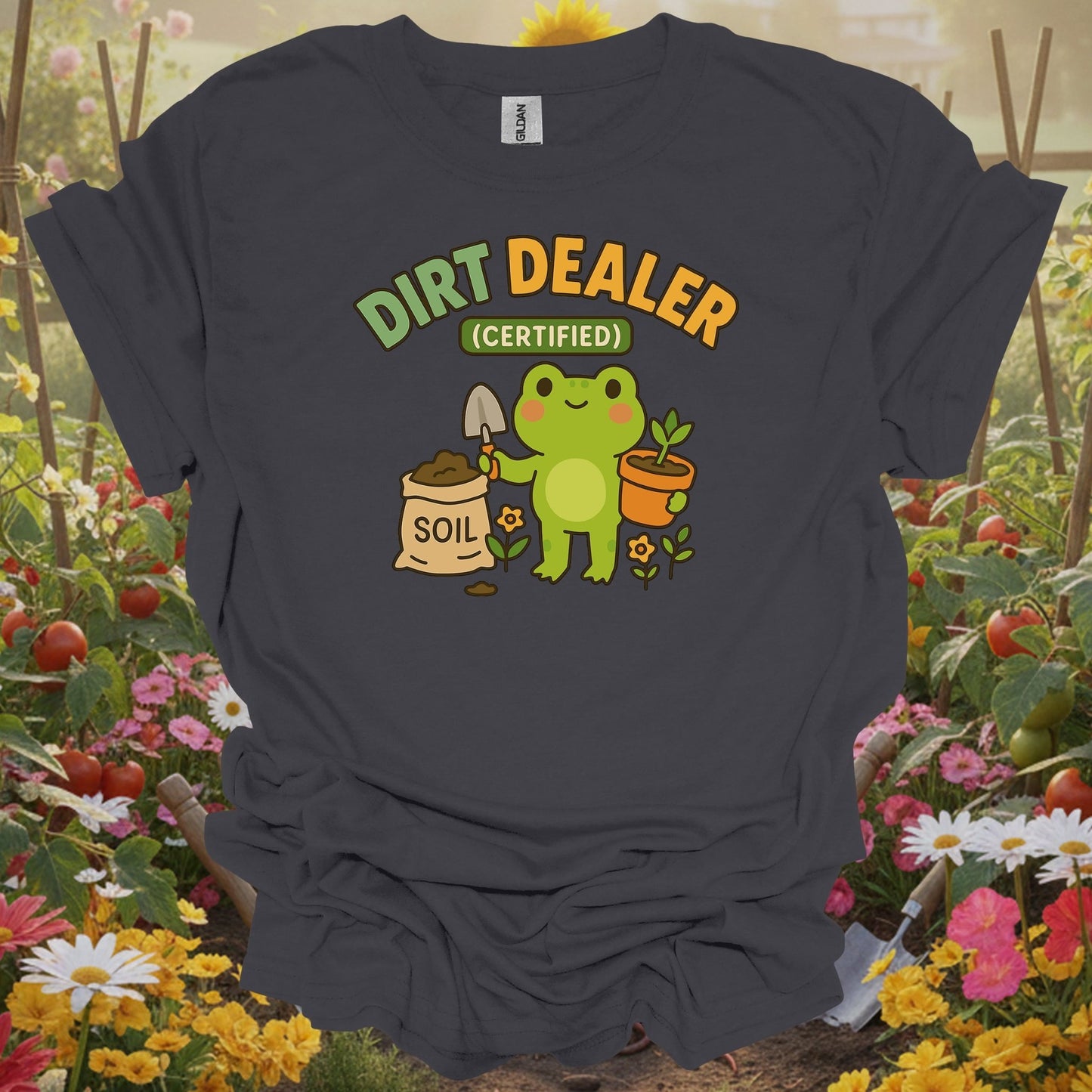 Certified Dirt Dealer Funny Frog Gardener T-Shirt - GardeningTshirts