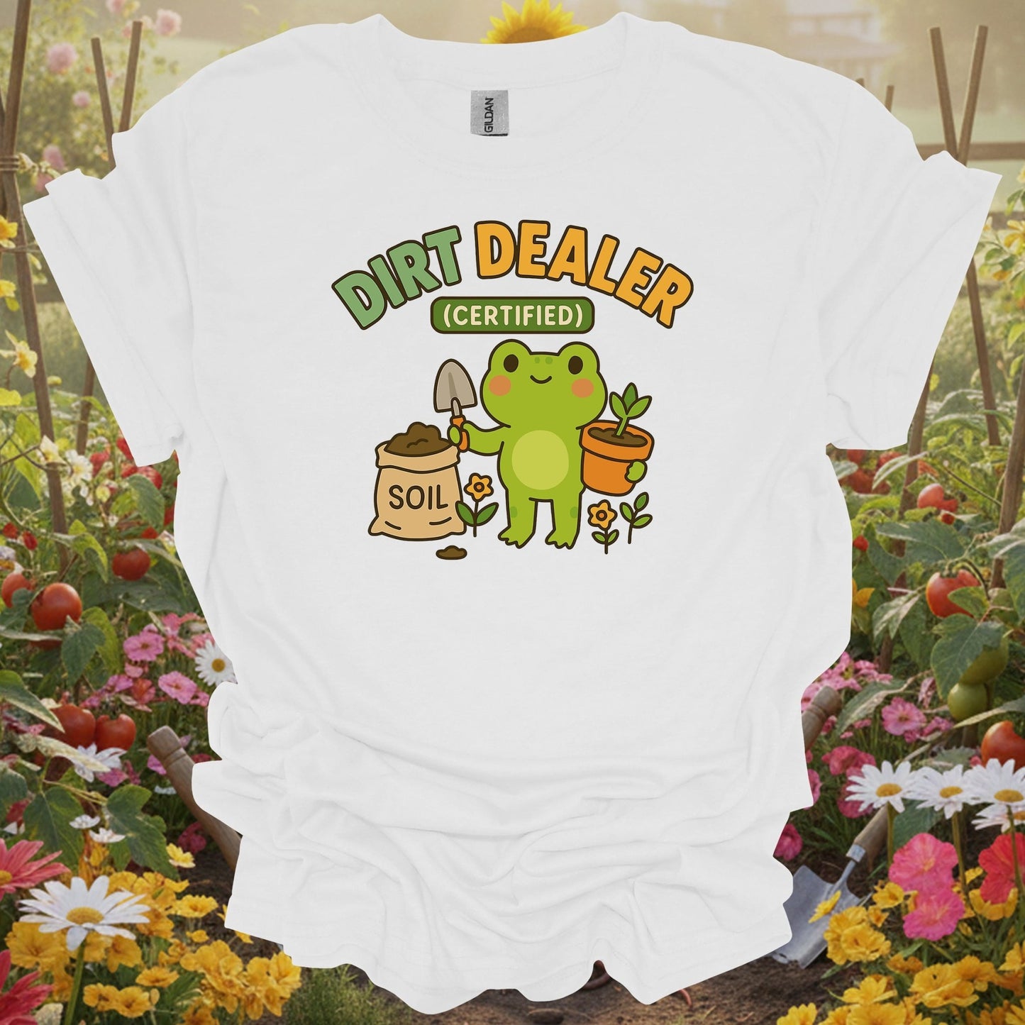 Certified Dirt Dealer Funny Frog Gardener T-Shirt - GardeningTshirts