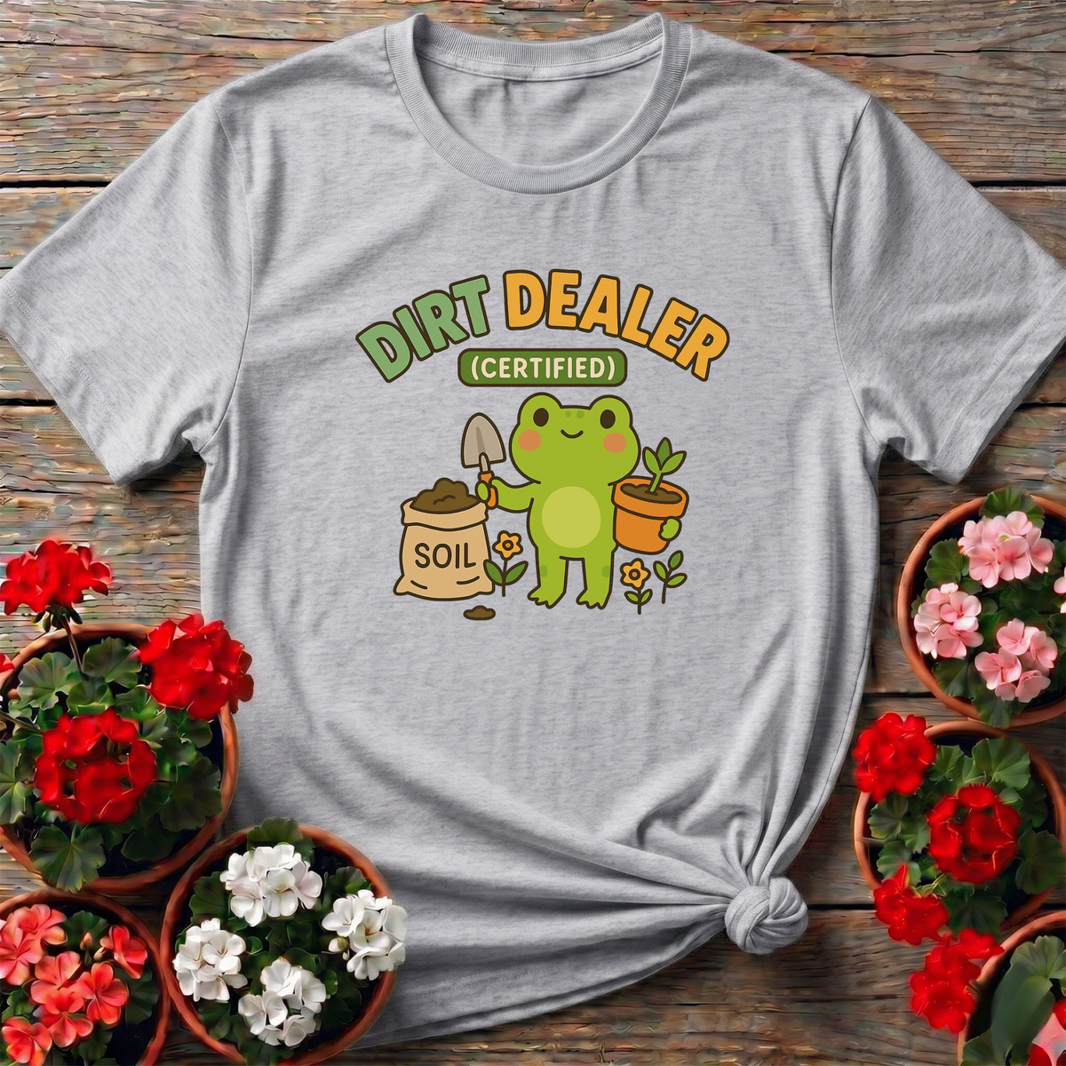 Certified Dirt Dealer Funny Frog Gardener Tee - GardeningTshirts