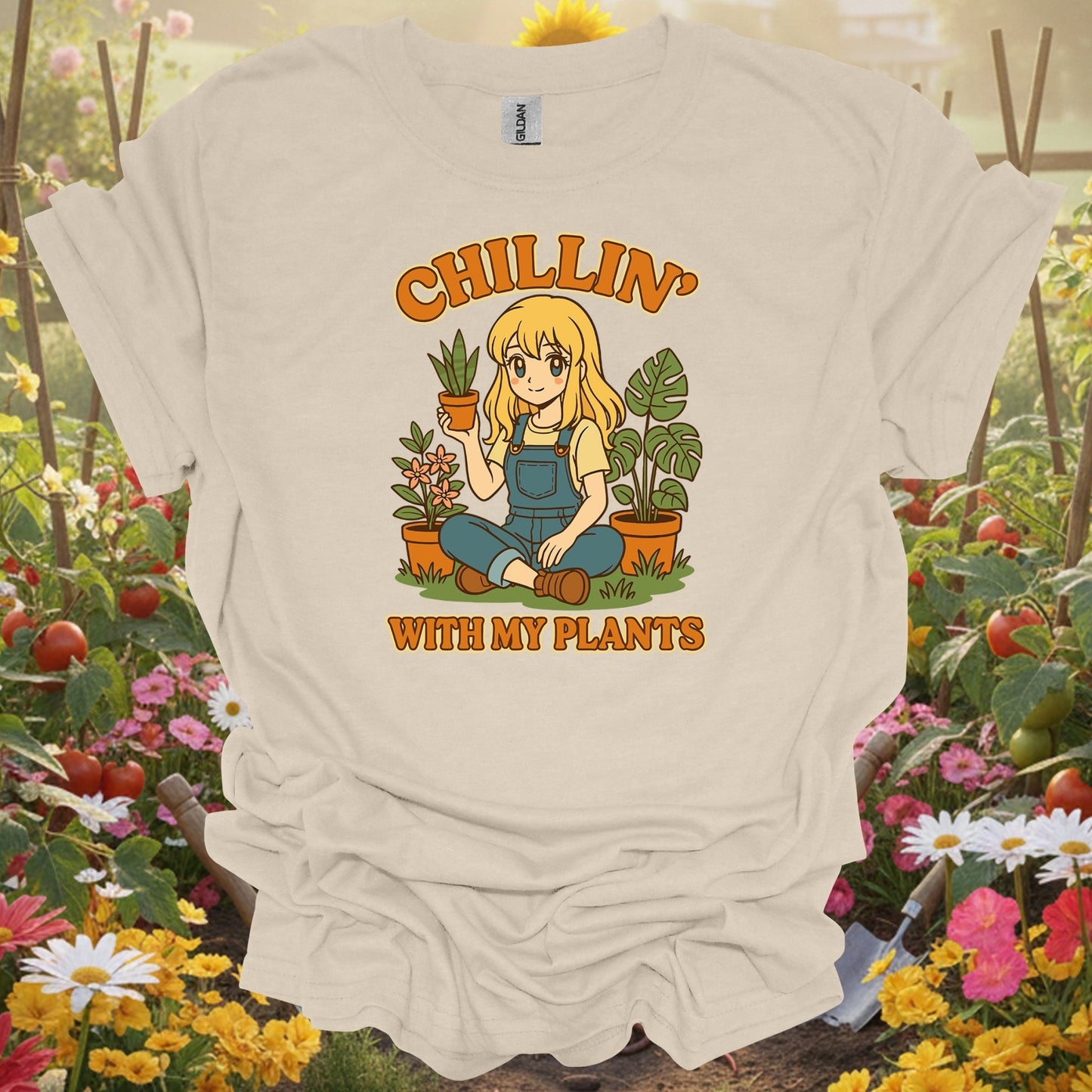 Natural tshirt showing chillin with my plants anime lover t shirt for people who love plants