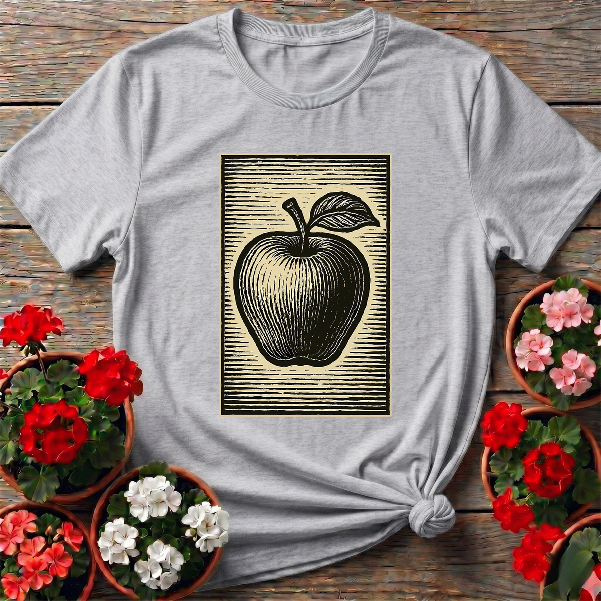 Classic Linocut Apple Illustration Garden Tee - GardeningTshirts