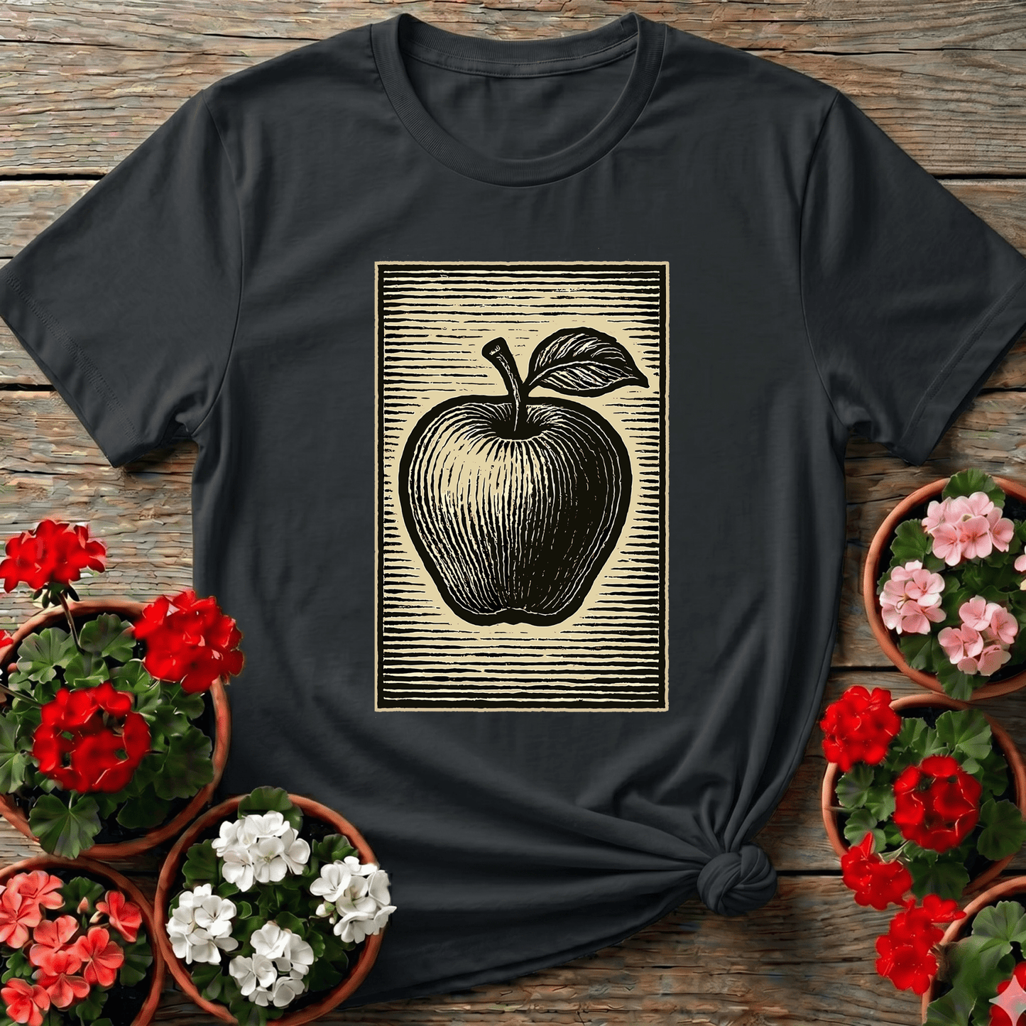 Classic Linocut Apple Illustration Garden Tee - GardeningTshirts
