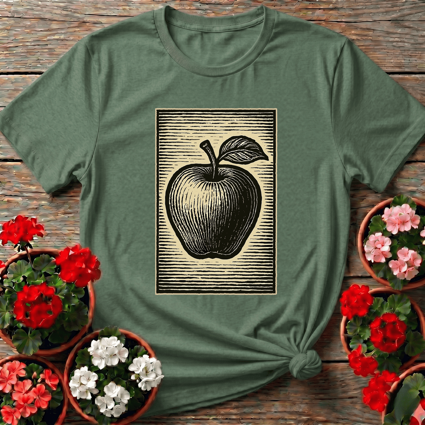 Classic Linocut Apple Illustration Garden Tee - GardeningTshirts
