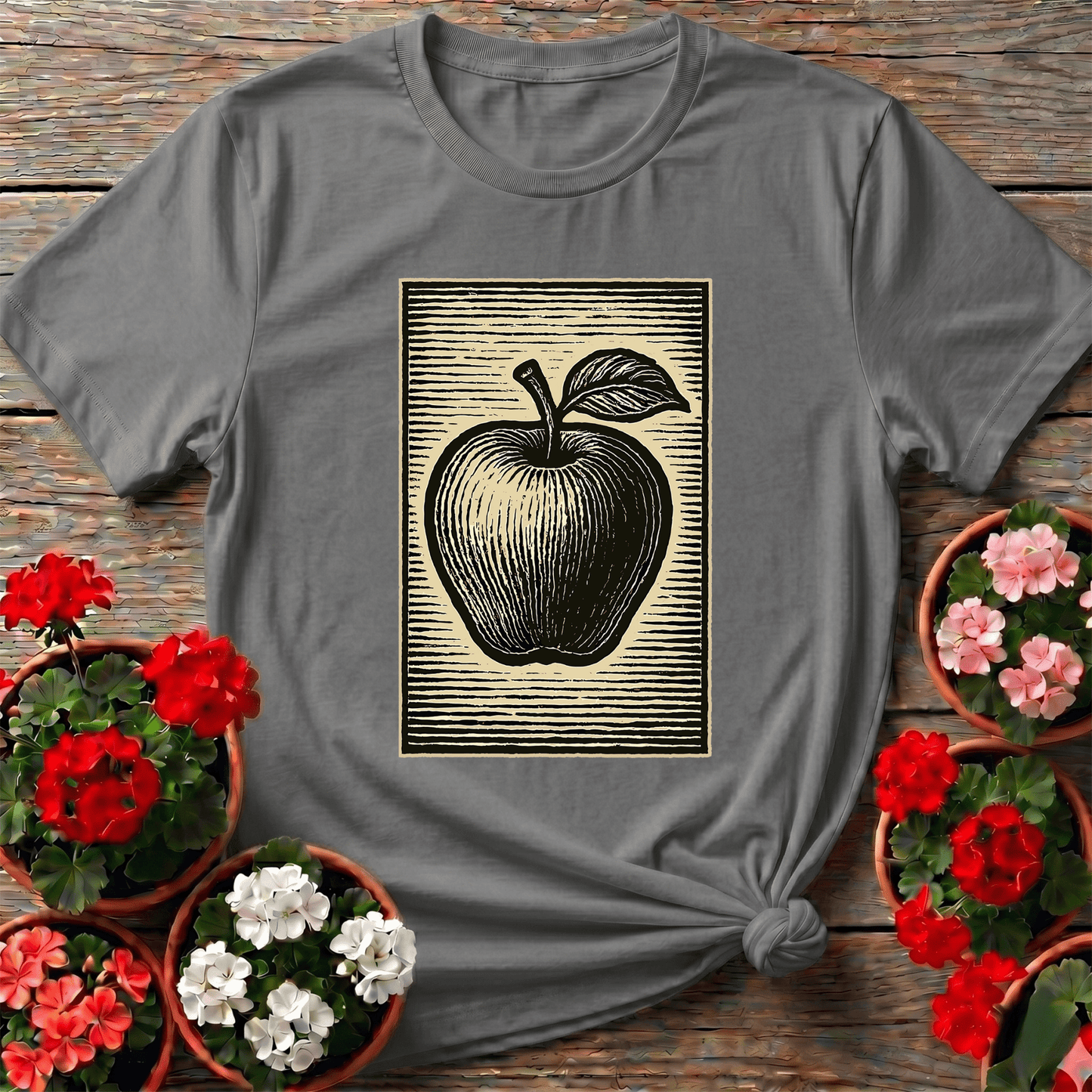 Classic Linocut Apple Illustration Garden Tee - GardeningTshirts