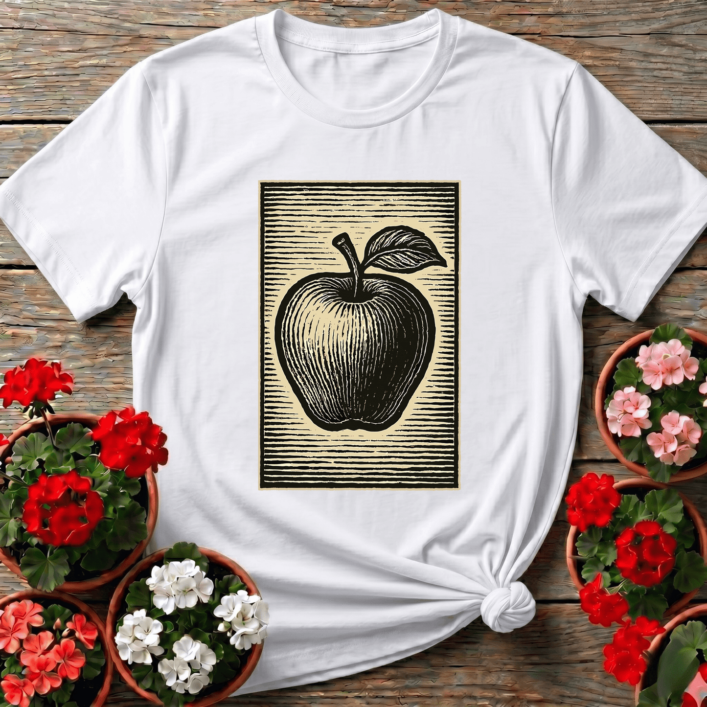 Classic Linocut Apple Illustration Garden Tee - GardeningTshirts