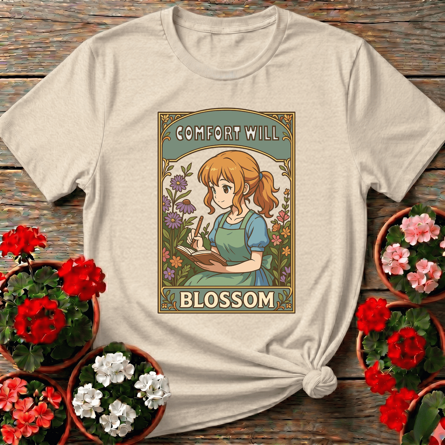 Comfort Will Blossom Anime Girl Gardening Apparel - GardeningTshirts