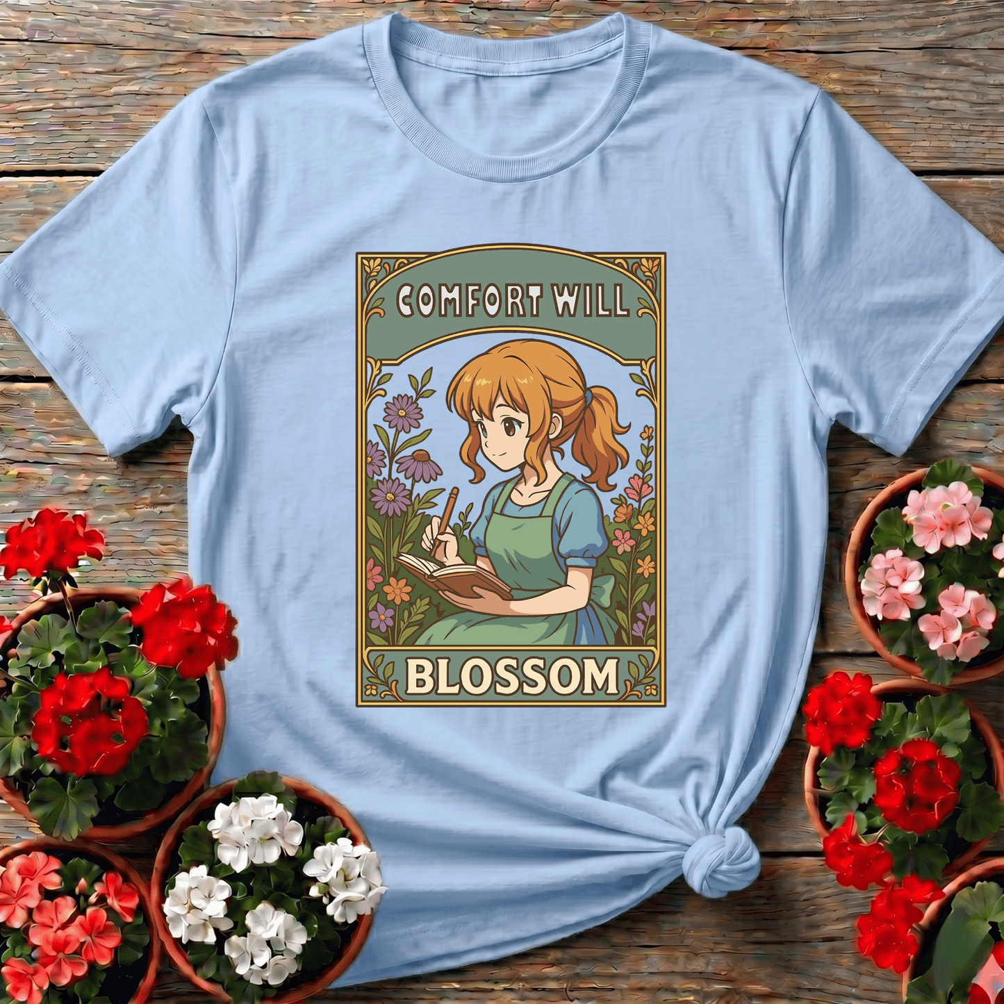 Comfort Will Blossom Anime Girl Gardening Apparel - GardeningTshirts