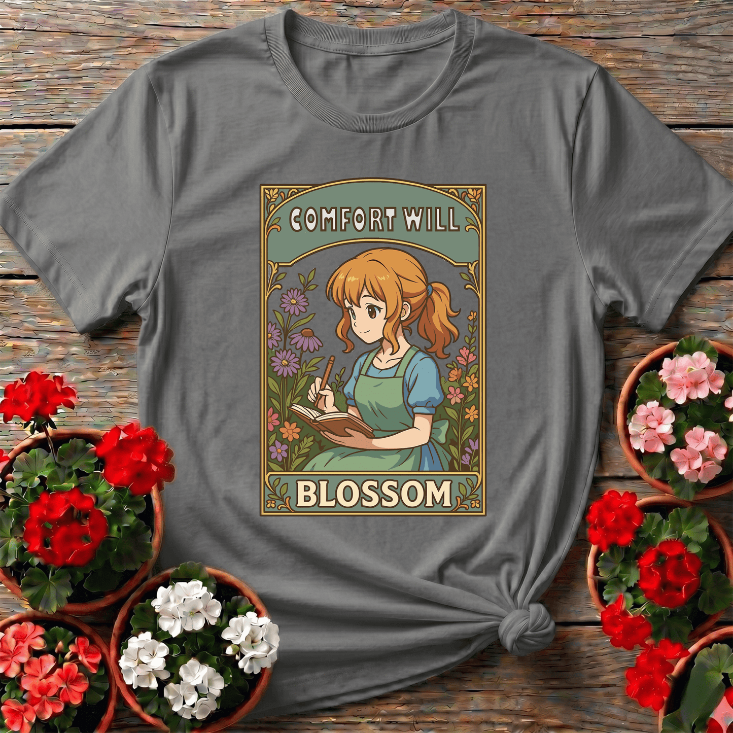 Comfort Will Blossom Anime Girl Gardening Apparel - GardeningTshirts
