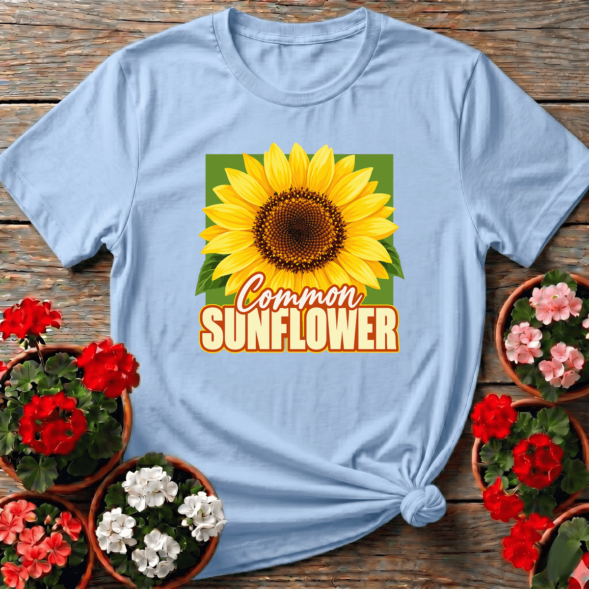 Light Blue soft botanical sunflower top "Common Sunflower" for gardeners who grow the common kind