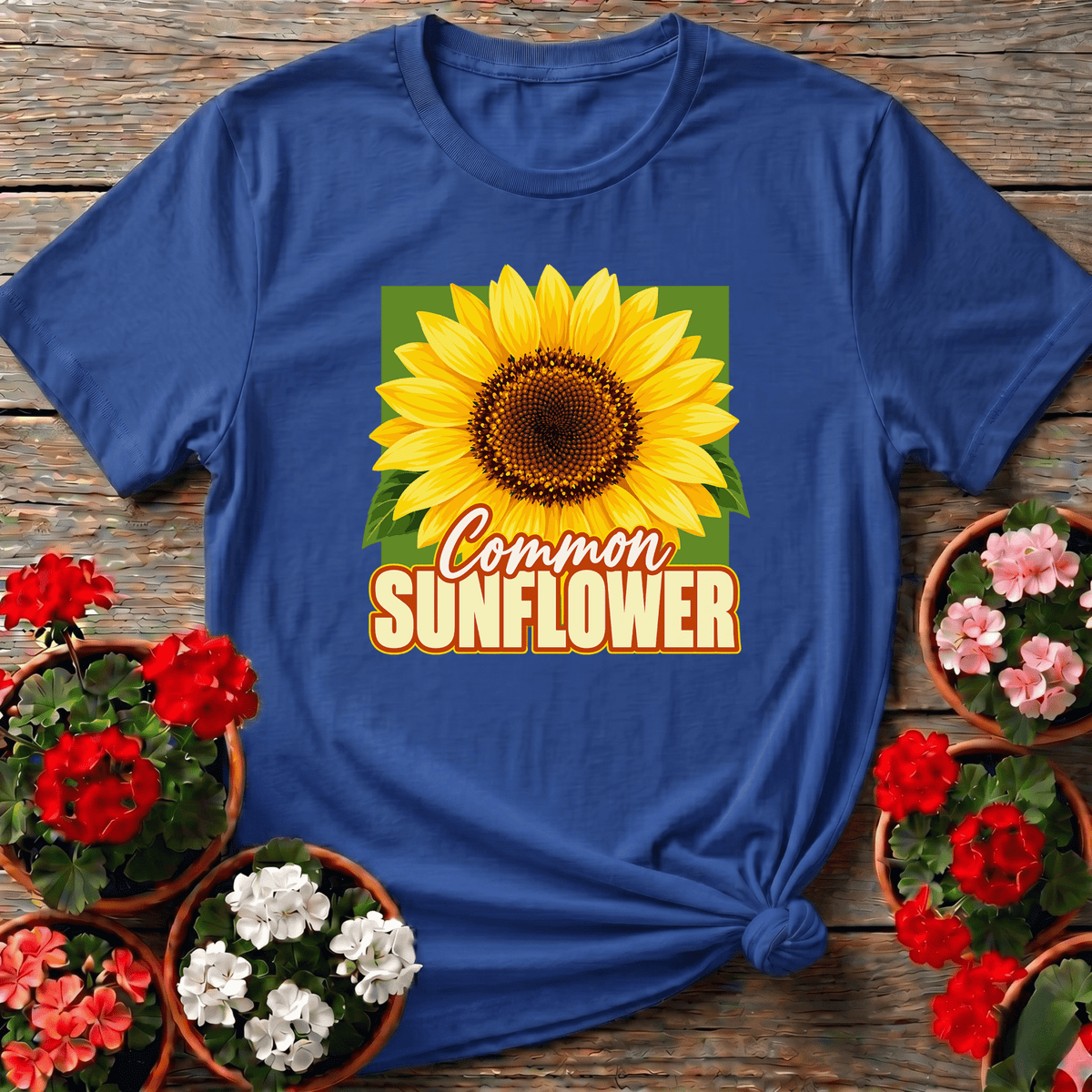 Royal vintage botanical sunflower tee "Common Sunflower" for wildflower meadow gardeners