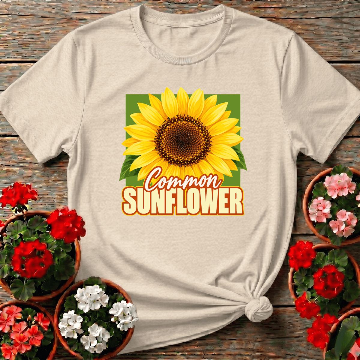 Natural nostalgic botanical sunflower shirt "Common Sunflower" for slow-growth sunflower gardeners