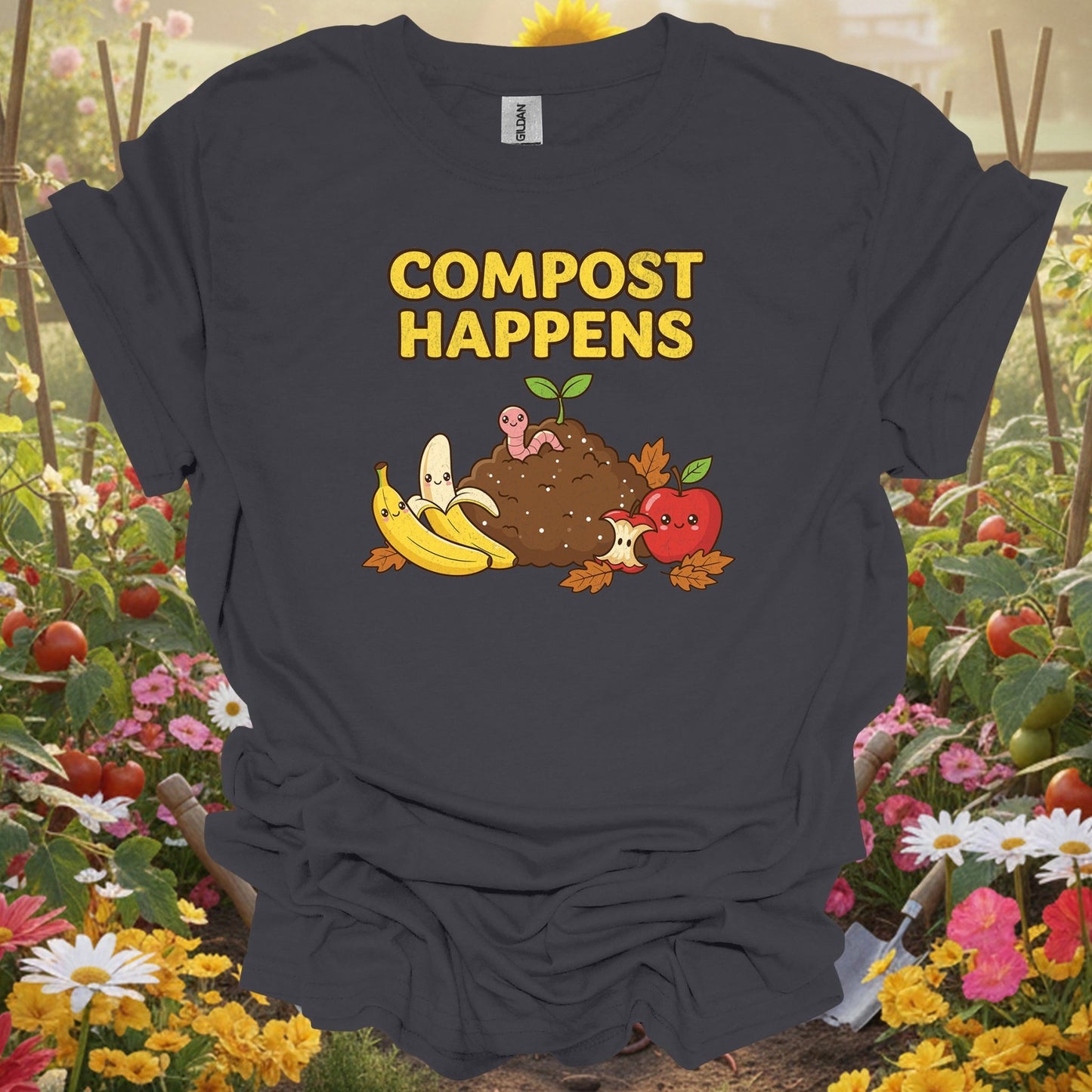 "Compost Happens" Funny Cute T-Shirt - GardeningTshirts