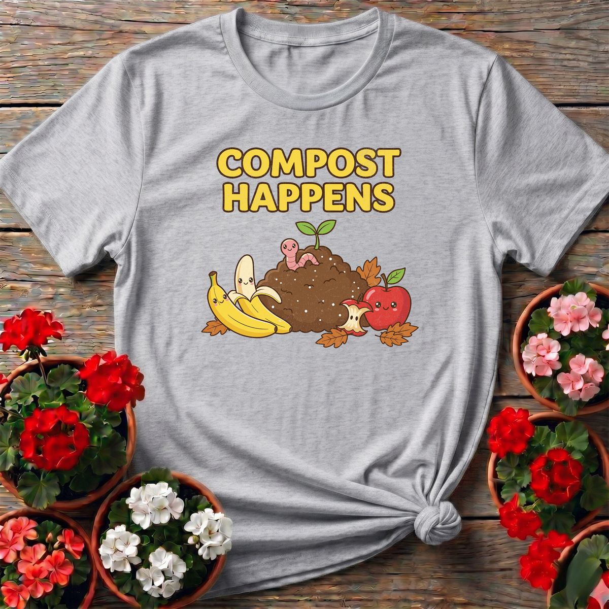 Compost Happens Funny Cute Botanical T-Shirt - GardeningTshirts