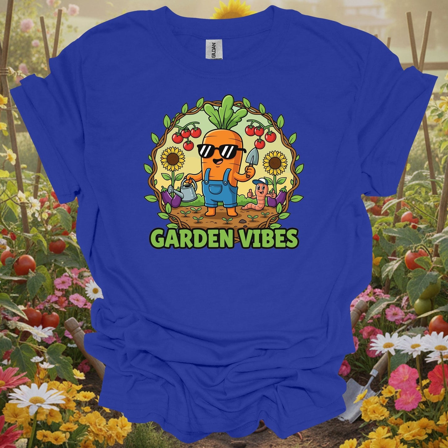 royal tshirt showing cool carrot garden vibes cartoon t shirt for gardening enthusiasts