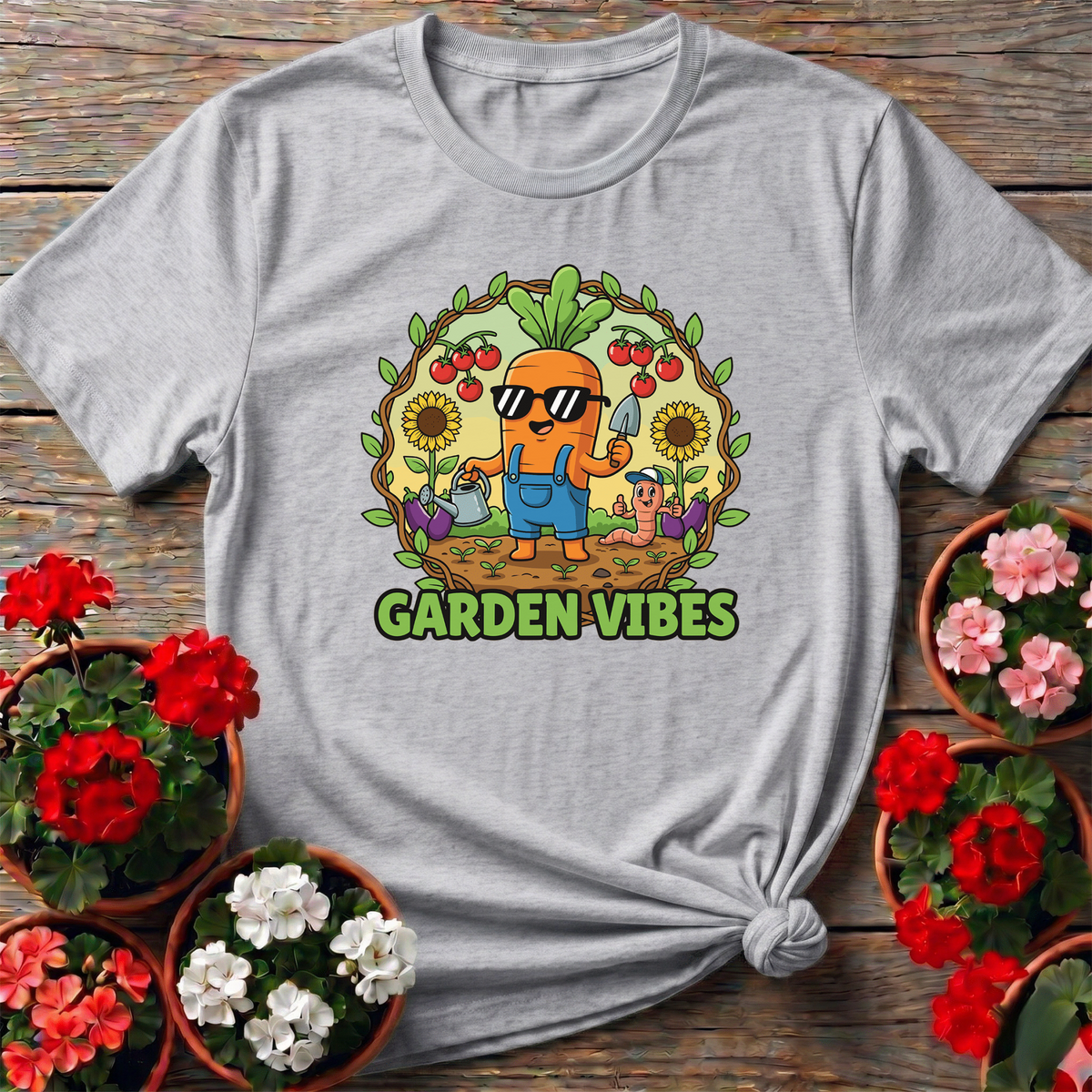 Cool Carrot Garden Vibes Cartoon T shirt - GardeningTshirts