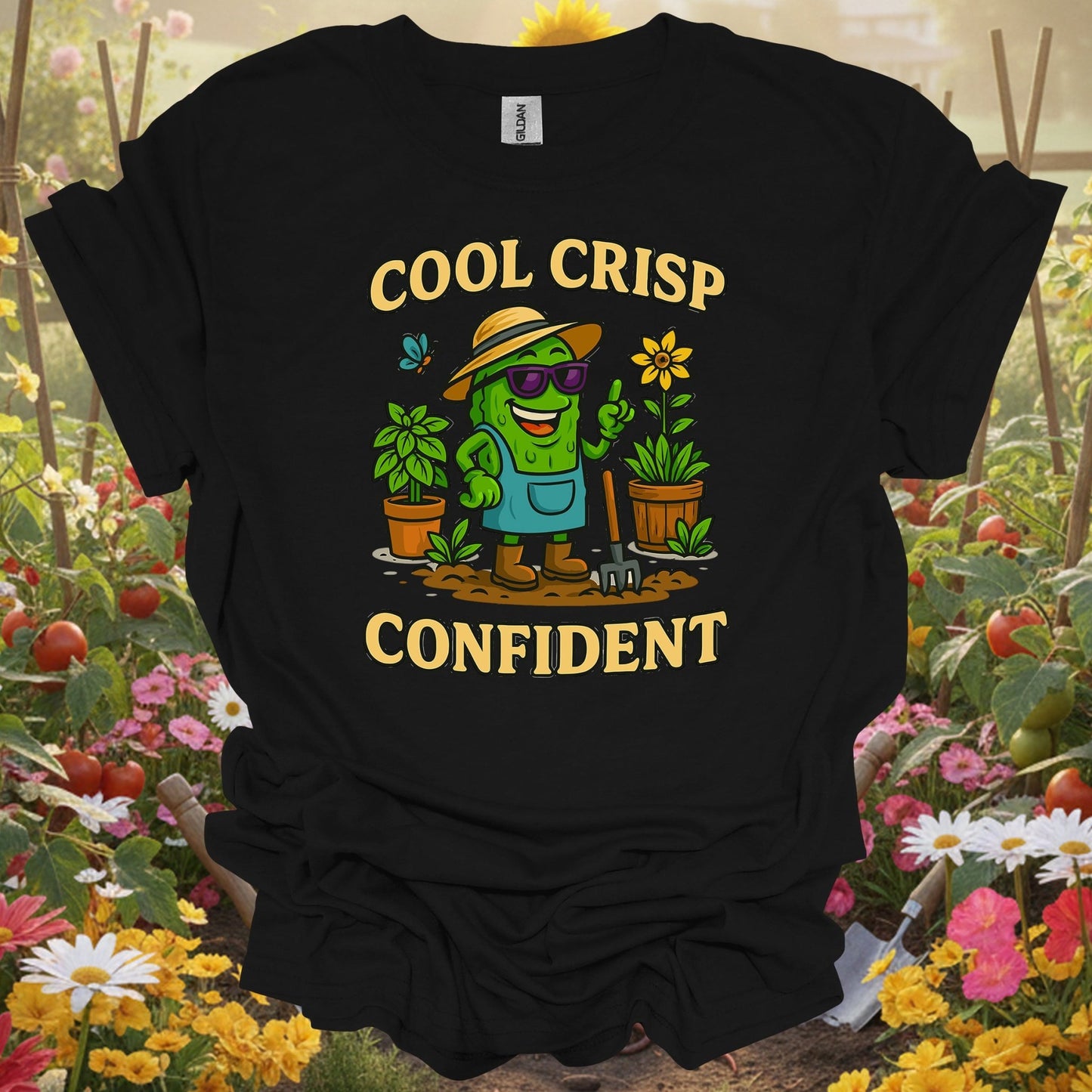 Black shirt showing cool crisp confident funny pickle t shirt for outdoor enthusiasts