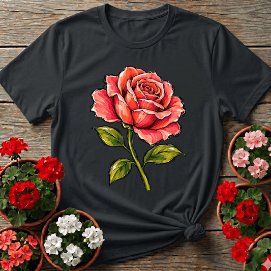 Black marker style botanical rose gardening tee for cottagecore rose growers and garden journal keepers