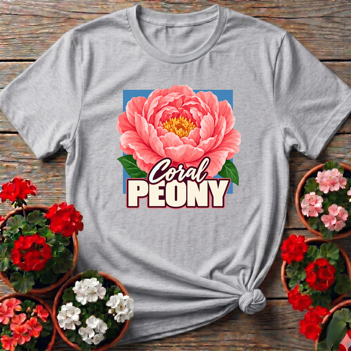 Coral Peony Gardening T-Shirt for Flower Lovers - GardeningTshirts