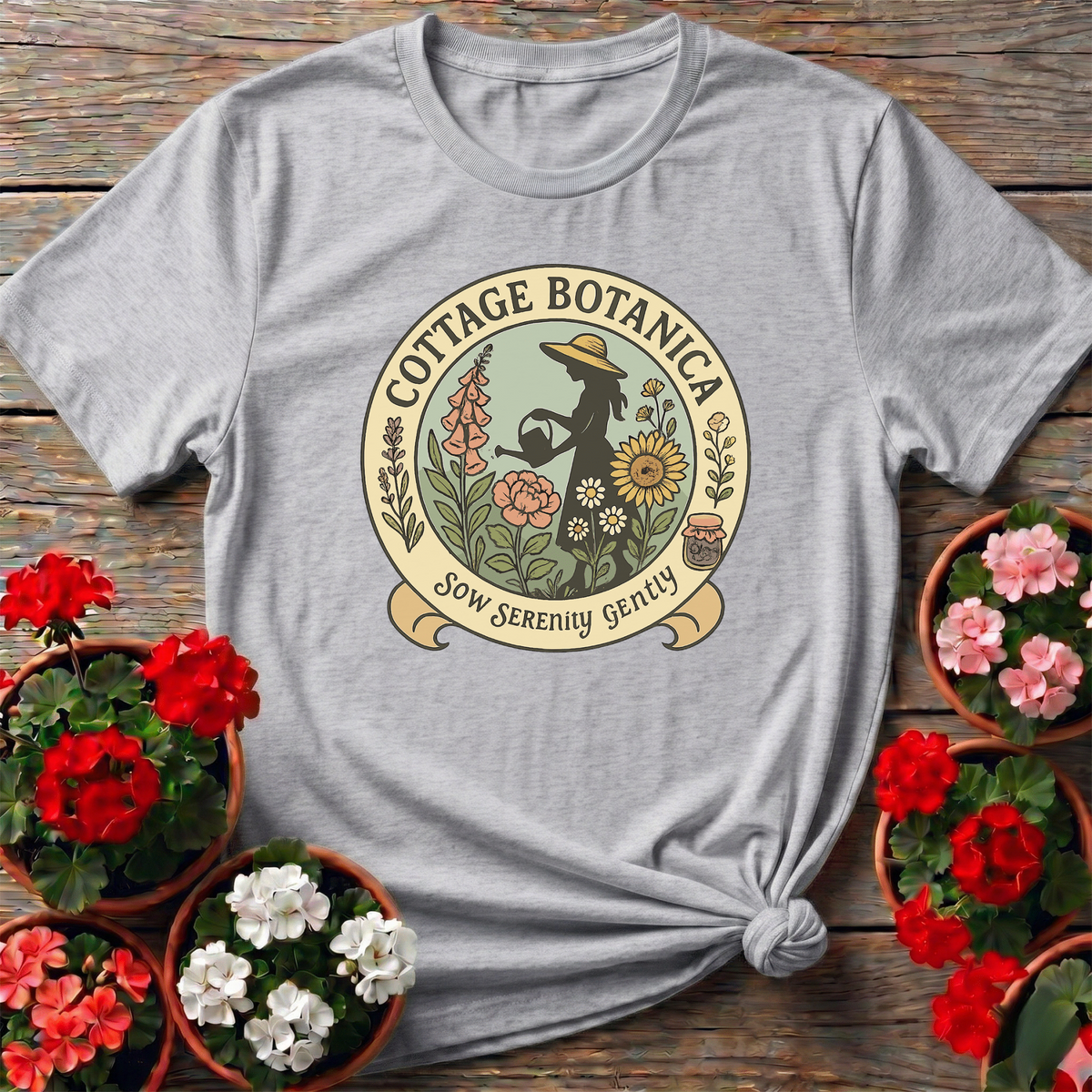 Cottage Botanica Sow Serenity Gently Gardening Tee - GardeningTshirts